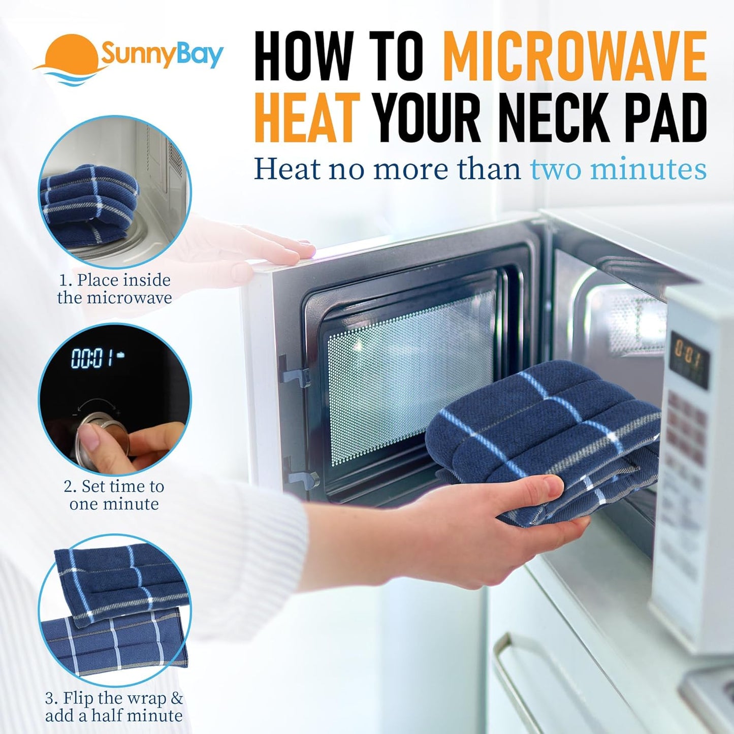 SunnyBay Microwave Heating Pad, Microwavable Heated Neck and Shoulder Wrap for Moist Hot Lightly Weighted with Moldable Flaxseed, Cotton and Fleece Surface, 26x6 Inches, Made in USA, Ocean Blue