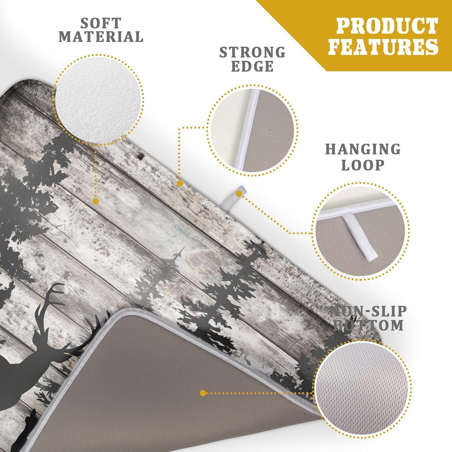 Forest Deer Dish Drying Mat Wildlife Animal Decorative Microfiber Dishes Pad 18x24 Inch Absorbent Reversible Kitchen Counter Drainer Mats