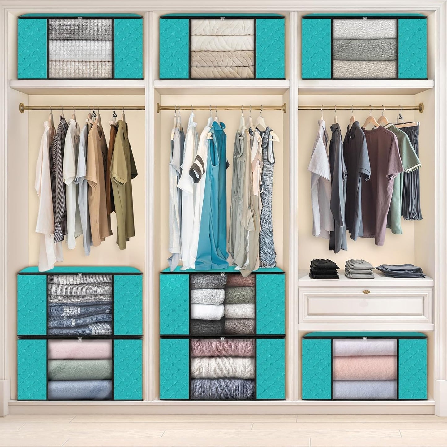 Fab totes 8 Pack Clothes Storage, Foldable Thick Fabric Blanket Storage Bags, Containers for Organizing Bedroom, Closet, Clothing, Comforter,Closet Organization with Handle,Green