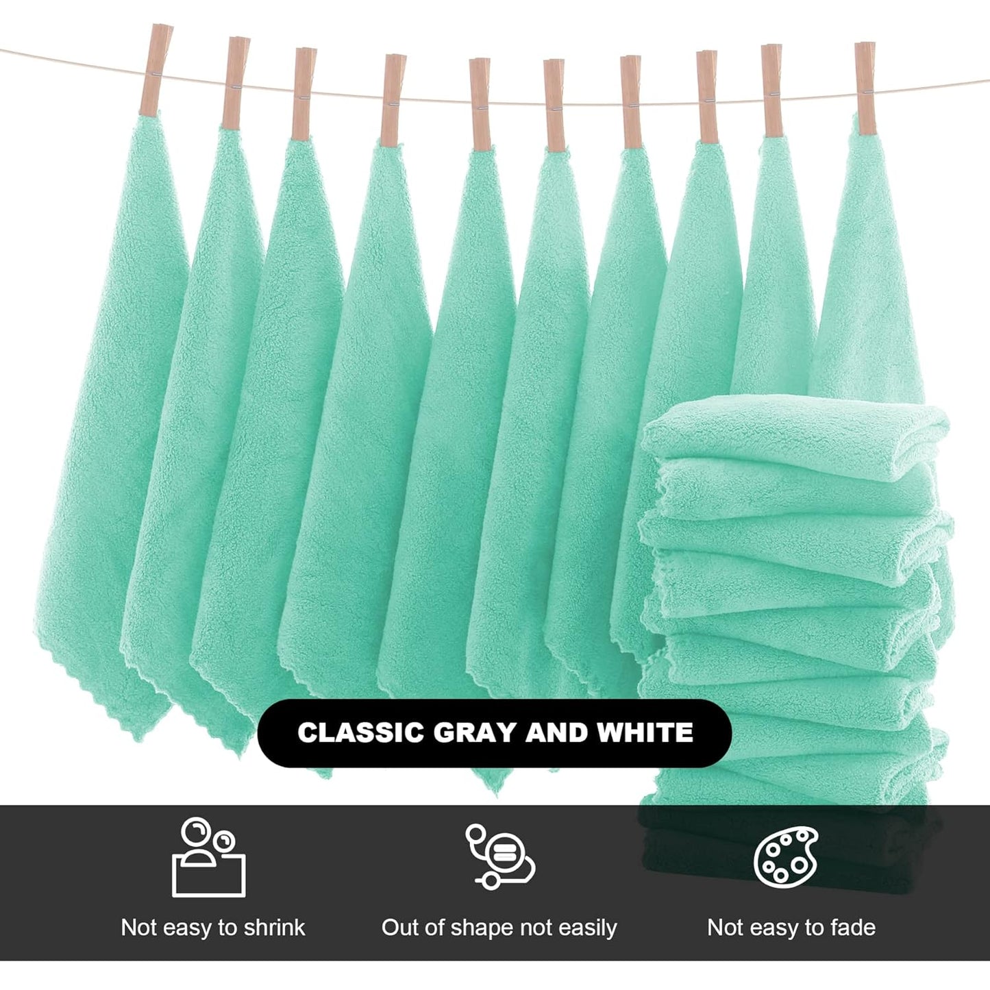 MOONQUEEN Microfiber Facial Cloths Fast Drying Washcloth 12 Pack - Premium Soft Makeup Remover Cloths - Aqua Green