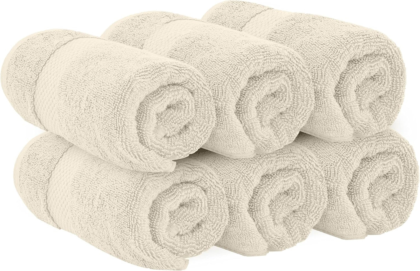 White Classic Luxury Ivory Hand Towels - Soft 100% Turkish Cotton | Highly Absorbent Hotel spa Bathroom Towel Collection | 16x30 Inch | Set of 6