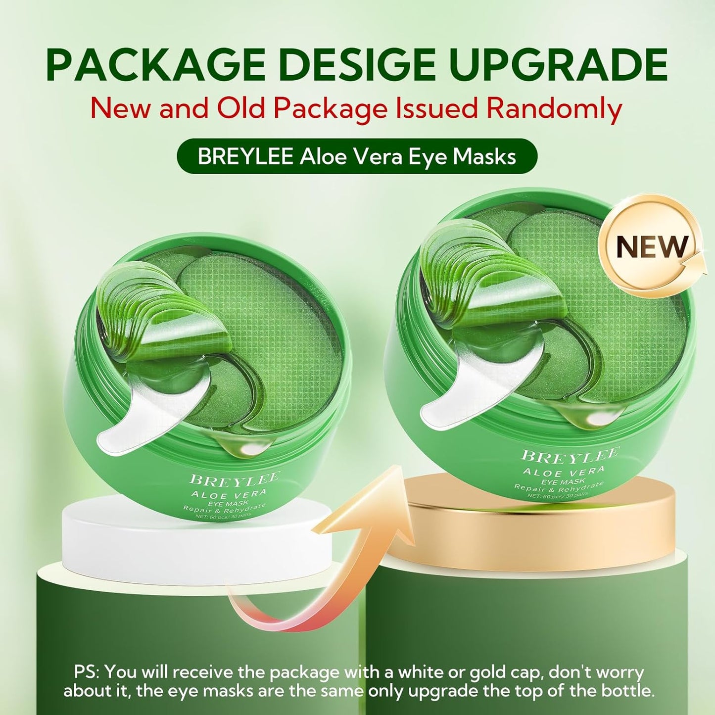 BREYLEE Aloe Vera Eye Masks– 60 Pcs - Puffy Eyes and Dark Circles Treatments – Look Younger and Reduce Wrinkles and Fine Lines Undereye, Improve and Firm eye Skin - Pure Natural Material Extraction