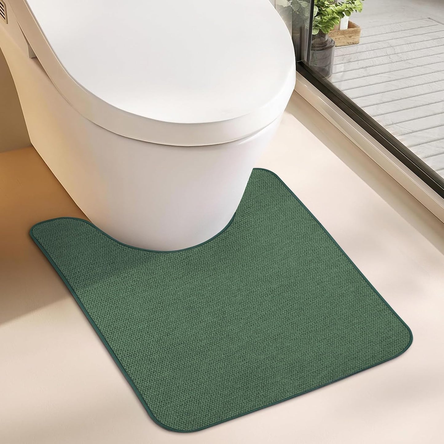 Toilet Rugs U Shaped Bathroom Rug,Machine Washable Non Slip Quick Dry Super Absorbent Ultra Thin Toilet Mats for Bathroom Toilet.Green,1'8"x2'(20x24inch)