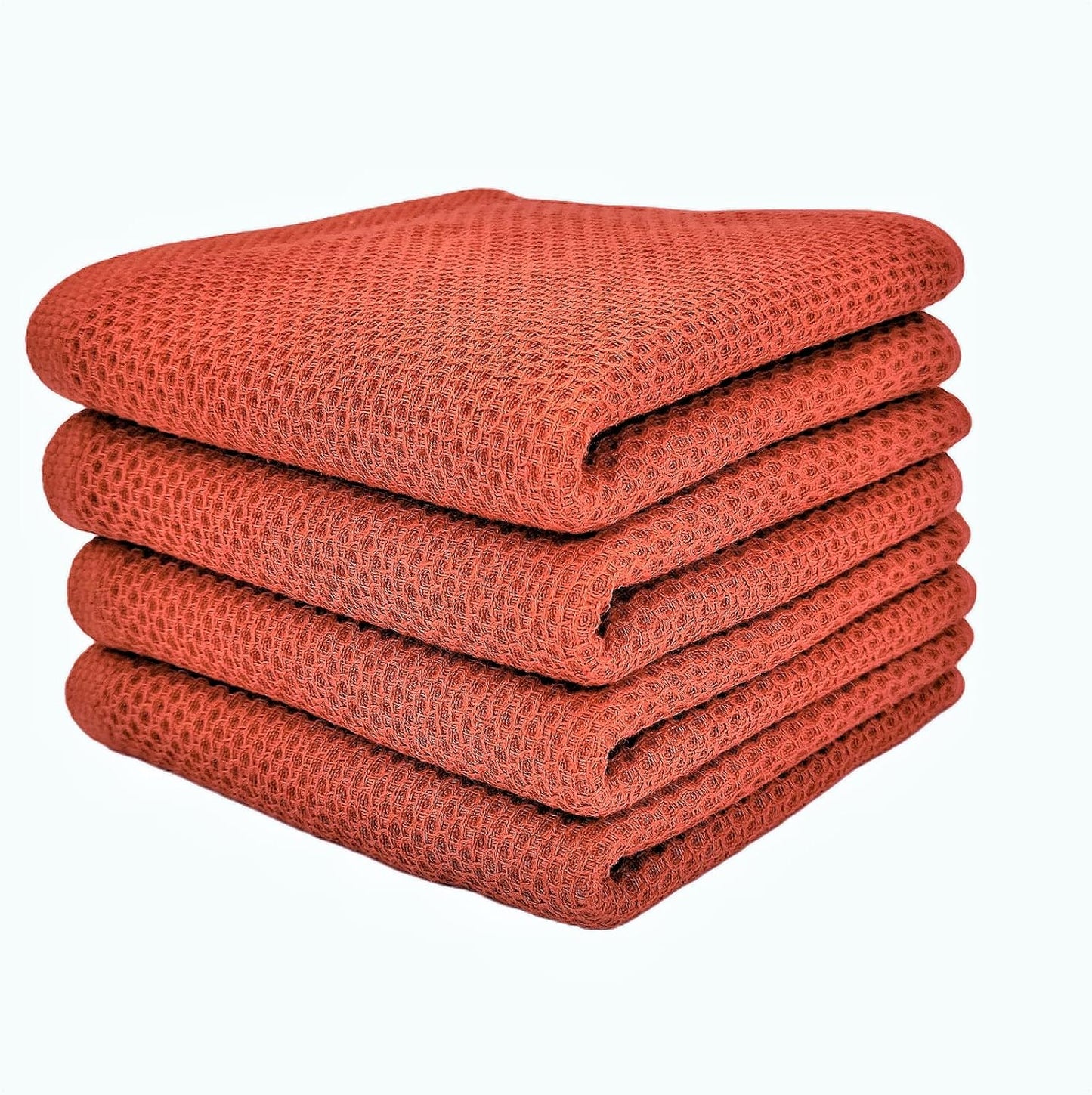 Kitchen Towels 100% Cotton Waffle Weave Dish Towel for Cleaning Drying Dishes Extra Absorbent and Soft, Dish Cloth,13 x 28 in(Reddish Orange-4 Pack)