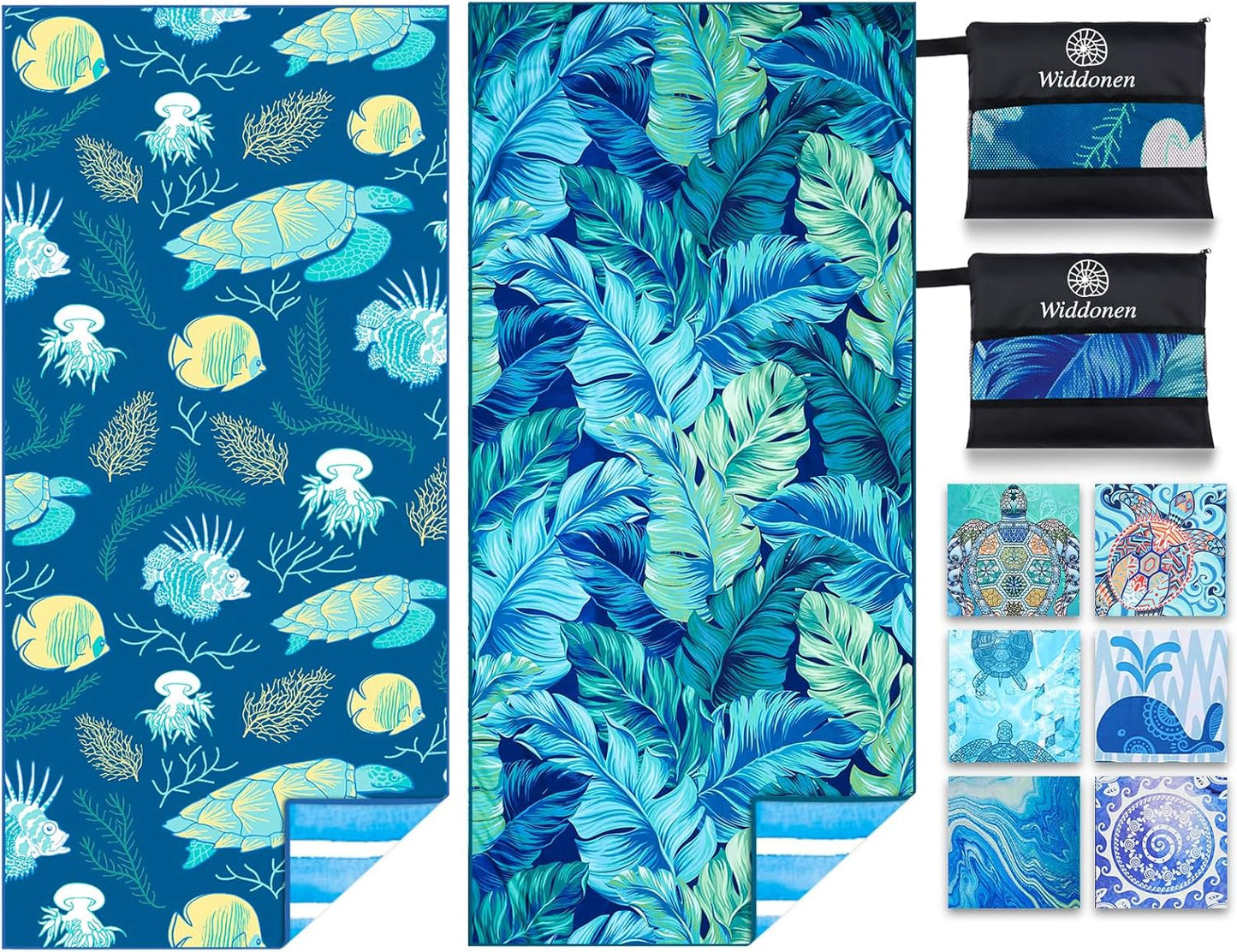 2 Pack Microfiber Thin Lightweight Beach Towel Sand Free Quick Dry Absorbent Compact Towels for Swimming Pool Camping Beach Accessories Large Easy Pack Travel Things for Vacation Essentials Adult Gift