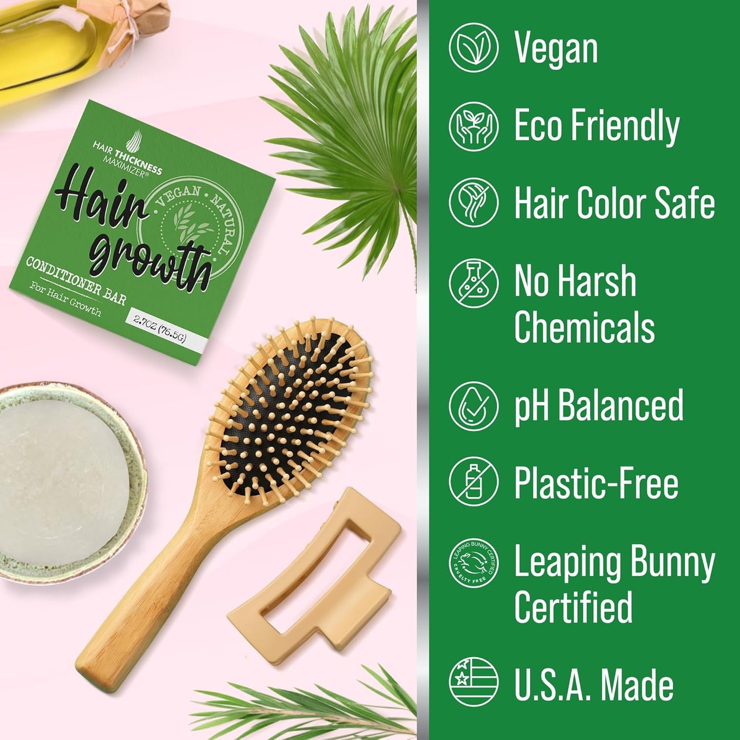 Conditioner Bar for Hair Growth. Eco Friendly, Vegan, Color Safe, pH Balanced. Solid Conditioner Bar Equal To 3 Liquid Bottles. Zero Plastic, USA Made, Strengthening & Dry Hair Relief