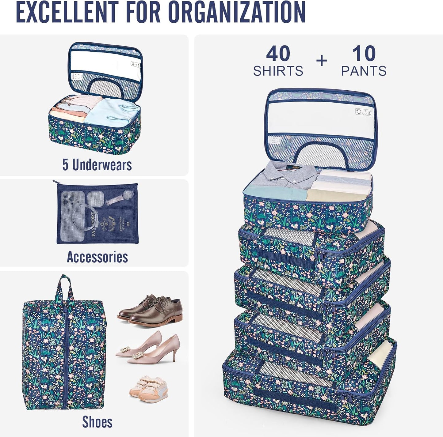 Veken 10 Set Packing Cubes for Travel Essential, Suitcase Organizer Bags in 4 Sizes, Carry-On Luggage Accessories with Large Laundry & Hanging Toiletry Bag, Must-Have for Airplane, Road Trip & Camping