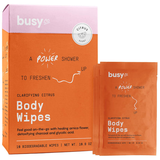Refresh Body Wipes for Women - Cleansing Large Wash Cloth - Extra Thick & Moist - Armpit Sweat Cloths for Body Odor - No Rinse, No Shower - Fresh Citrus - Arnica Flower, Charcoal & Glycolic Acid