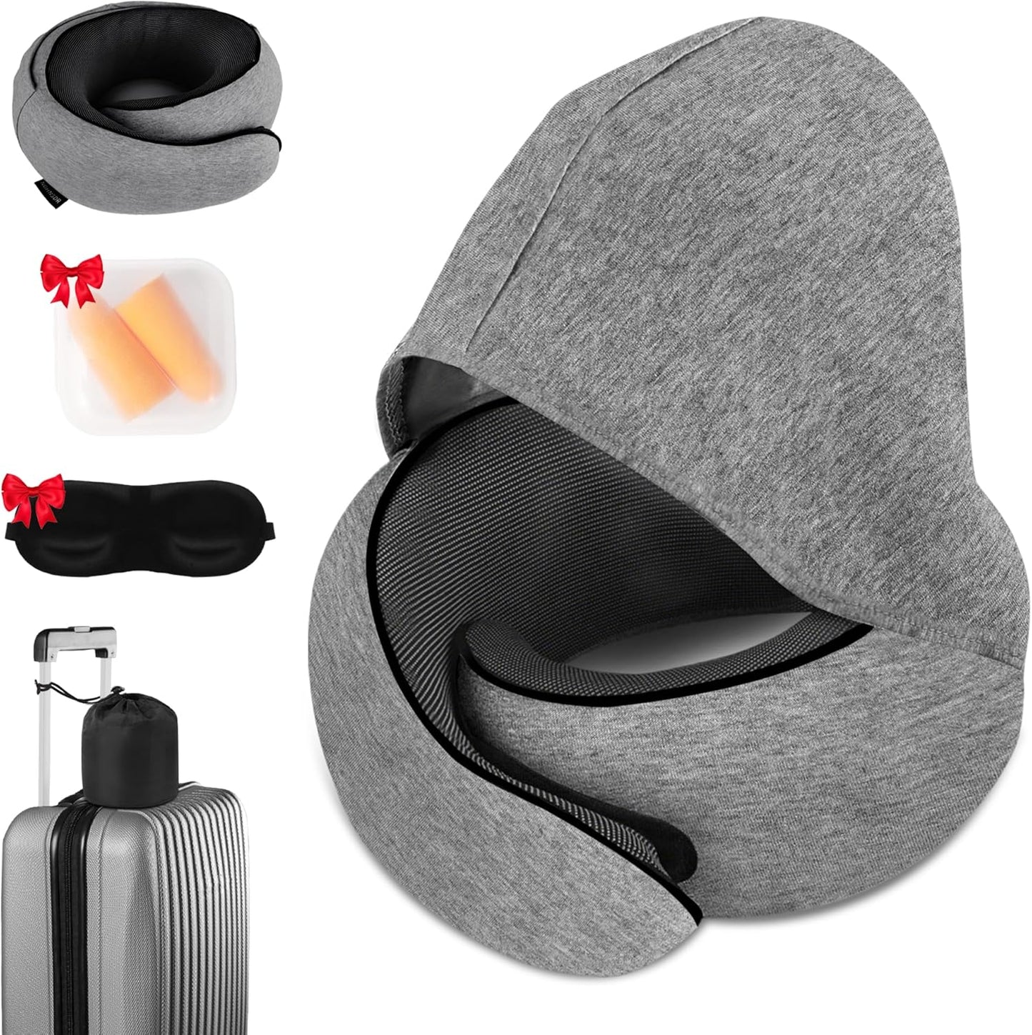 Hidden hat Airplane Travel Neck Pillow, Memory Foam Long-Distance Travel Neck Pillow, Suitable for use on Planes, in Cars and When Sleeping in The Office, Protecting Your Neck.