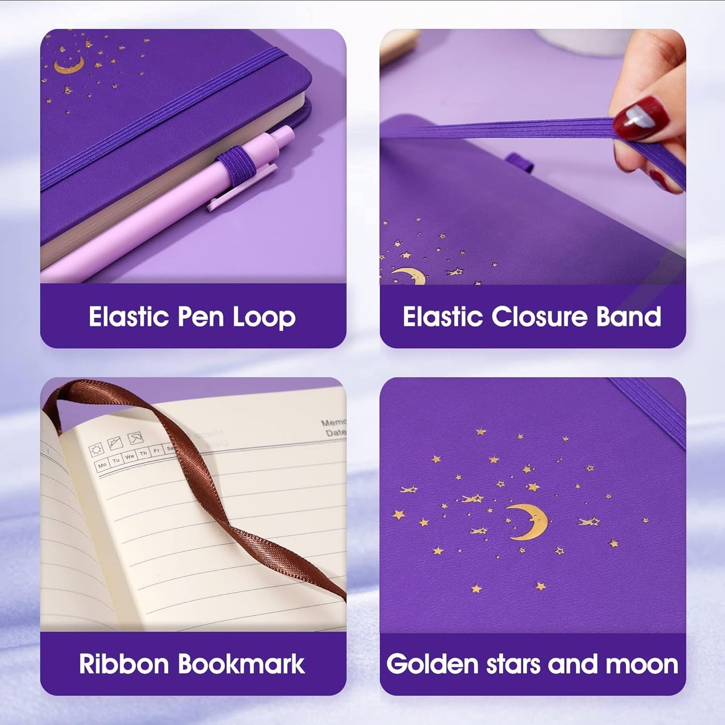 CAGIE Lined Journal Notebook for Work, Hardcover Notebook Journal with Pen Loop, A5 Notebook Journal Cover, Medium 5.7" x 8.3", (Purple Ruled), Gifts