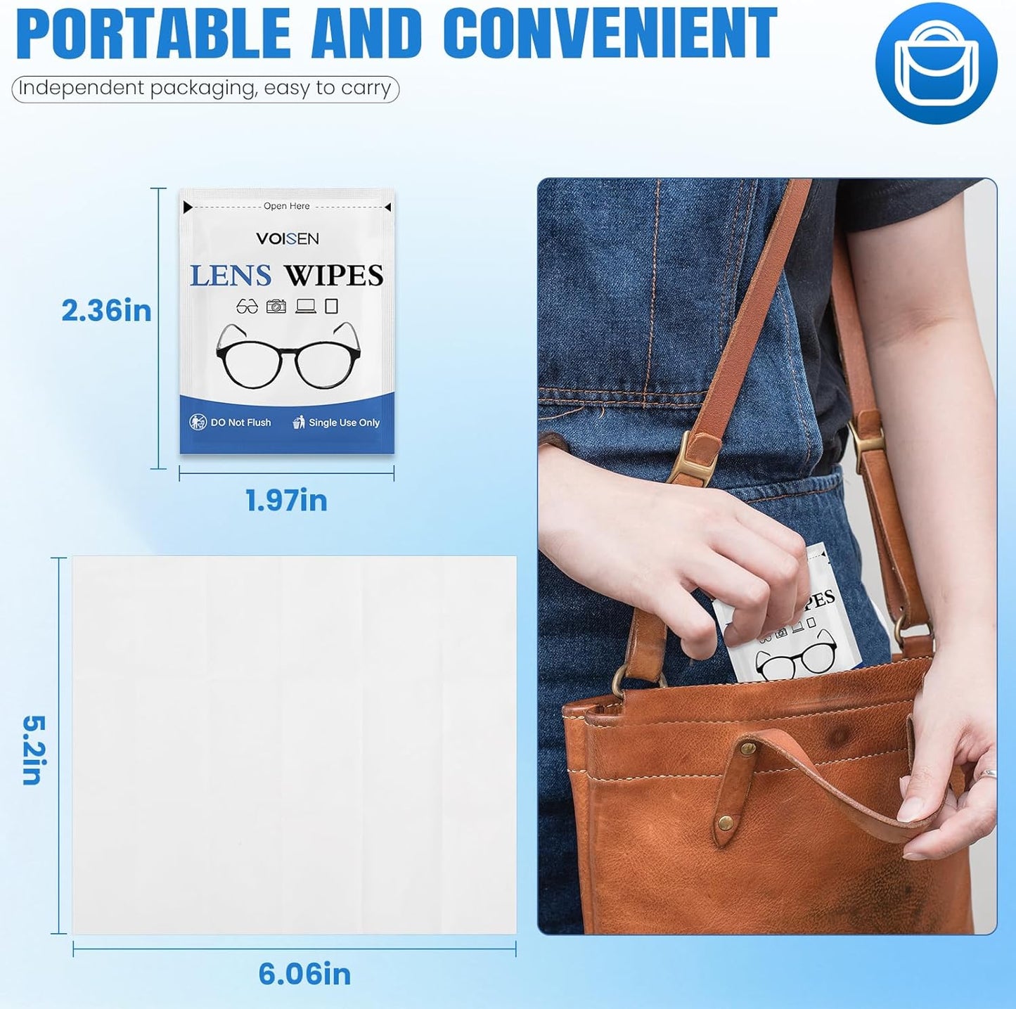 VOISEN Lens Wipes for Eyeglasses,250 Pack Eye Glasses Cleaner Wipes,Pre-Moistened Individually Wrapped Lens Wipes,Non-Scratching Non-Streaking,Safe for Eyeglasses, Goggles, Camera Lens, Phone