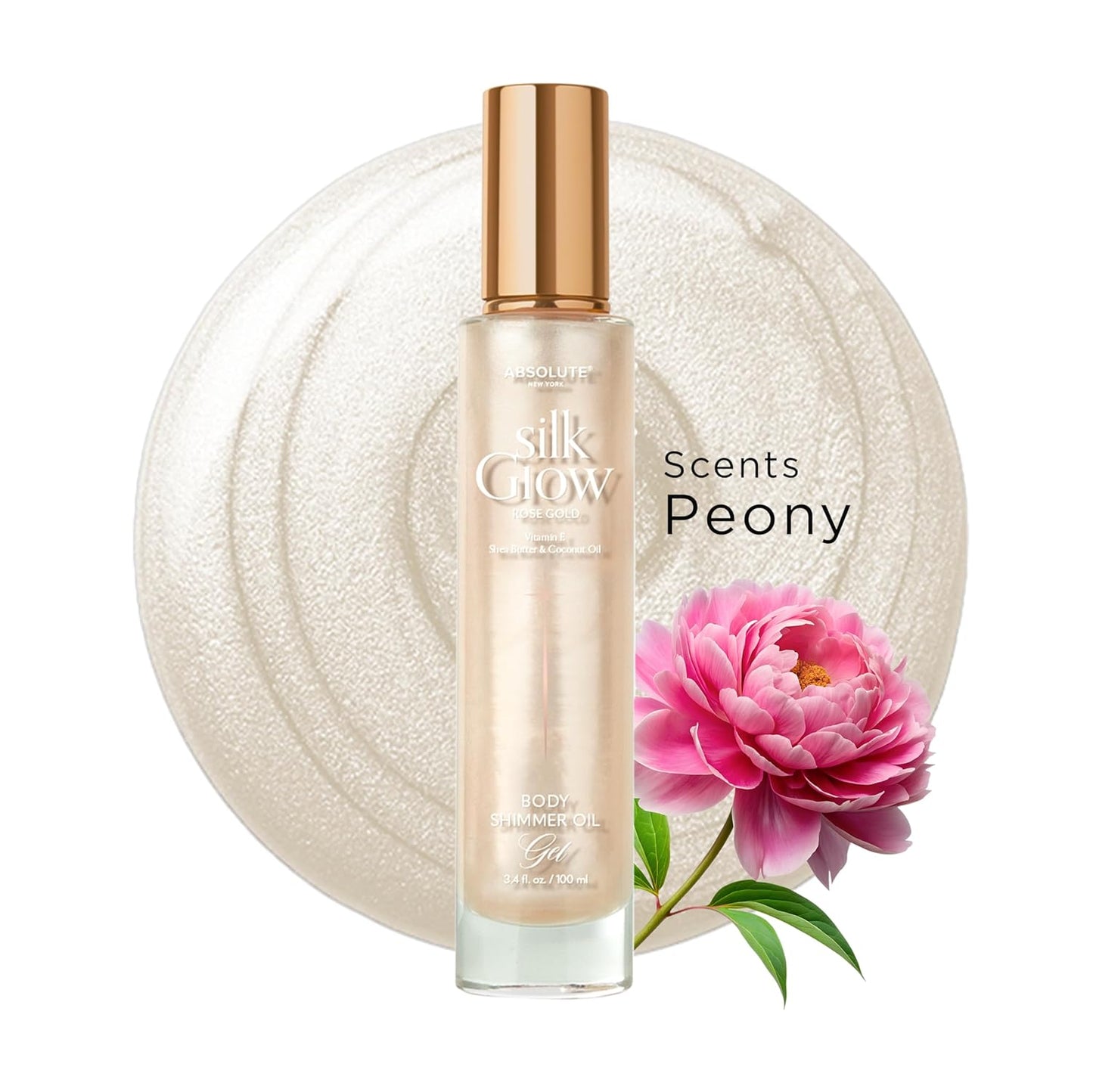Absolute New York - Silk Glow Shimmer Mist Glow, Radiant, Shimmer Body & Face & Hair, Shea Butter, Coconut Oil, Vitamin E (SBGS04 Rose Gold Oil Gel, 3.4 fl oz)