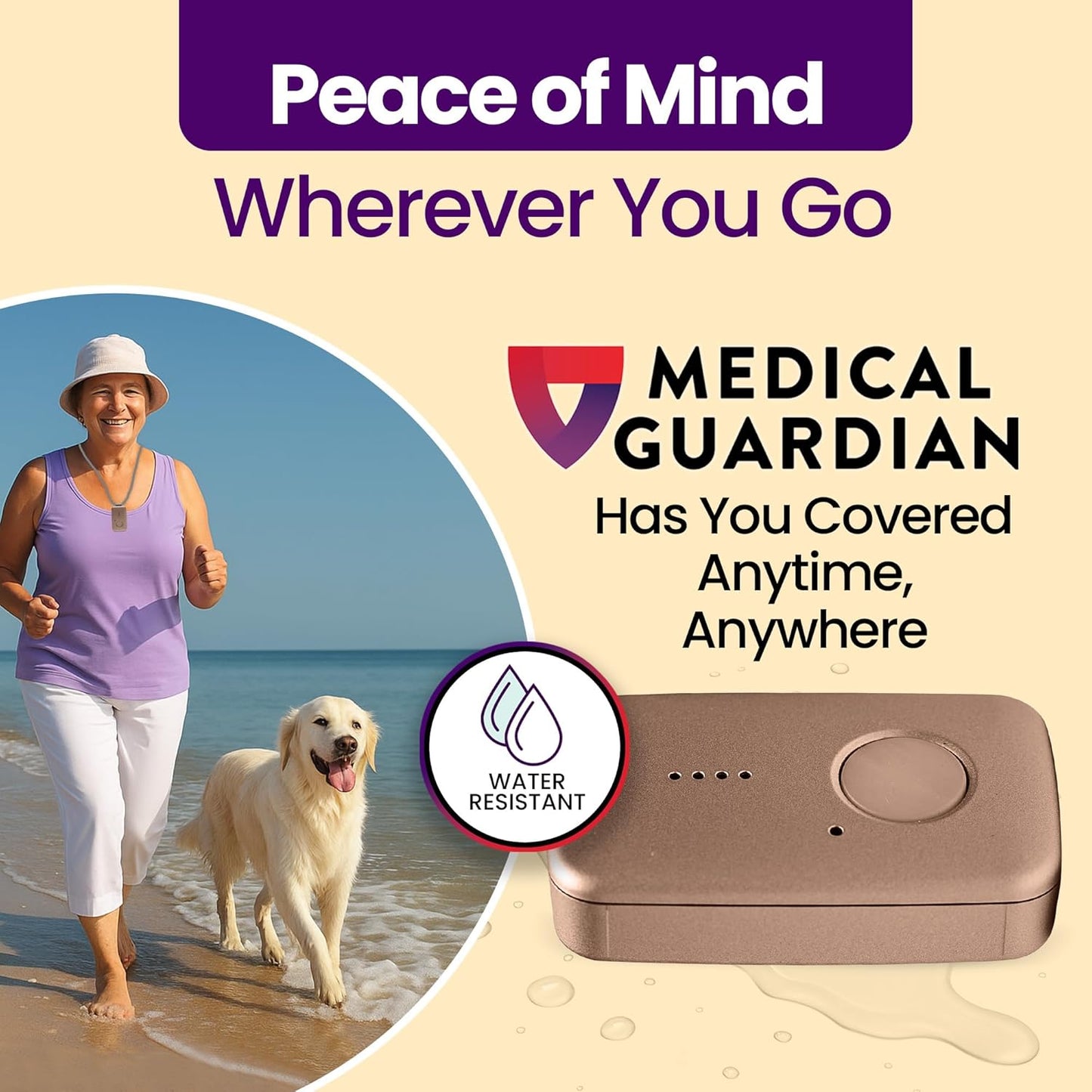 Medical Guardian MGMini | Medical Alert Device for Seniors | Water-Resistant, Emergency Call Button, 24/7 Monitoring, Step Counter, GPS Tracking | Monthly Subscription Required | Rose Gold