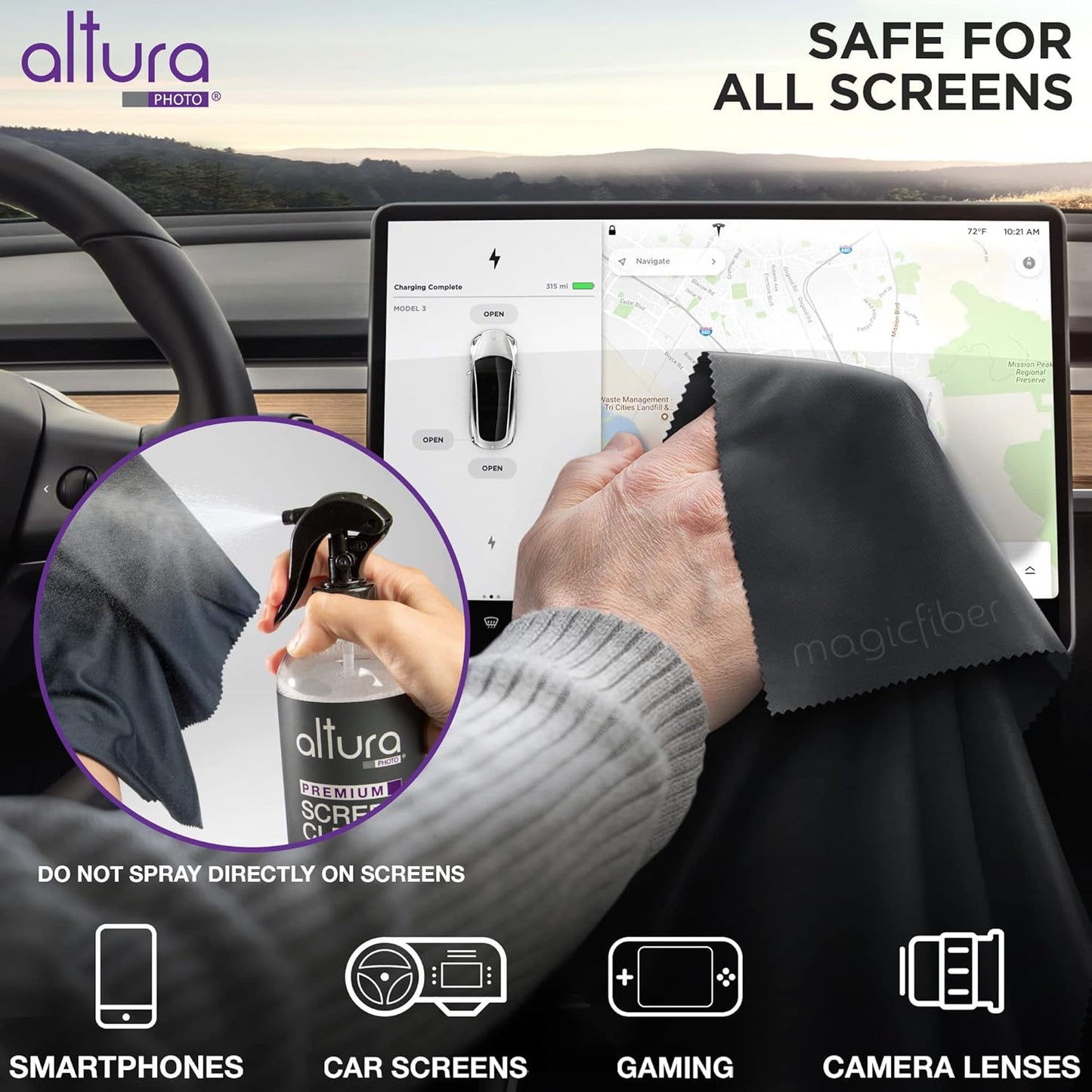 Screen Cleaner Spray & Wipe Kit (Streak & Scratch Free) Computer Screen Cleaner + 2 Microfiber Cleaning Cloths Cleaning Kit LCD LED OLED Touchscreen Flat Smart TV Monitor Laptop Electronics Car 16oz