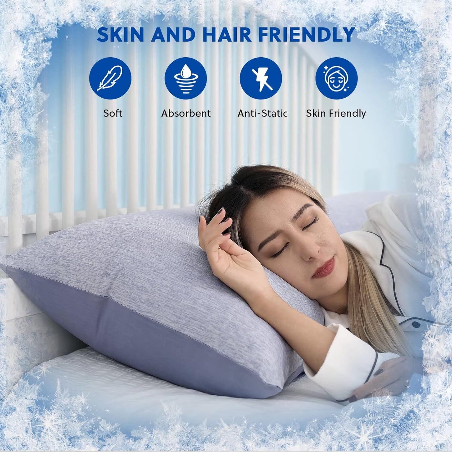 HOMFINE Cooling Pillowcases King Size - Double Side Q-Max 0.439 Cooling Fiber for Pillow Protector, Breathable Cold Pillow Cover for Hot Sleeper Night Sweat, Hidden Zipper, 2 Pack (20"x36", Blue)