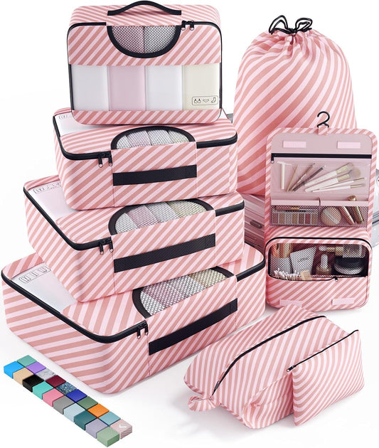 Veken 8 Set Packing Cubes for Travel Essentials, Suitcase Organizer Bags in 4 Sizes, Carry-On Luggage Accessories with Large Laundry & Hanging Toiletry Bag, Must-Have for Airplane, Road Trip & Camping