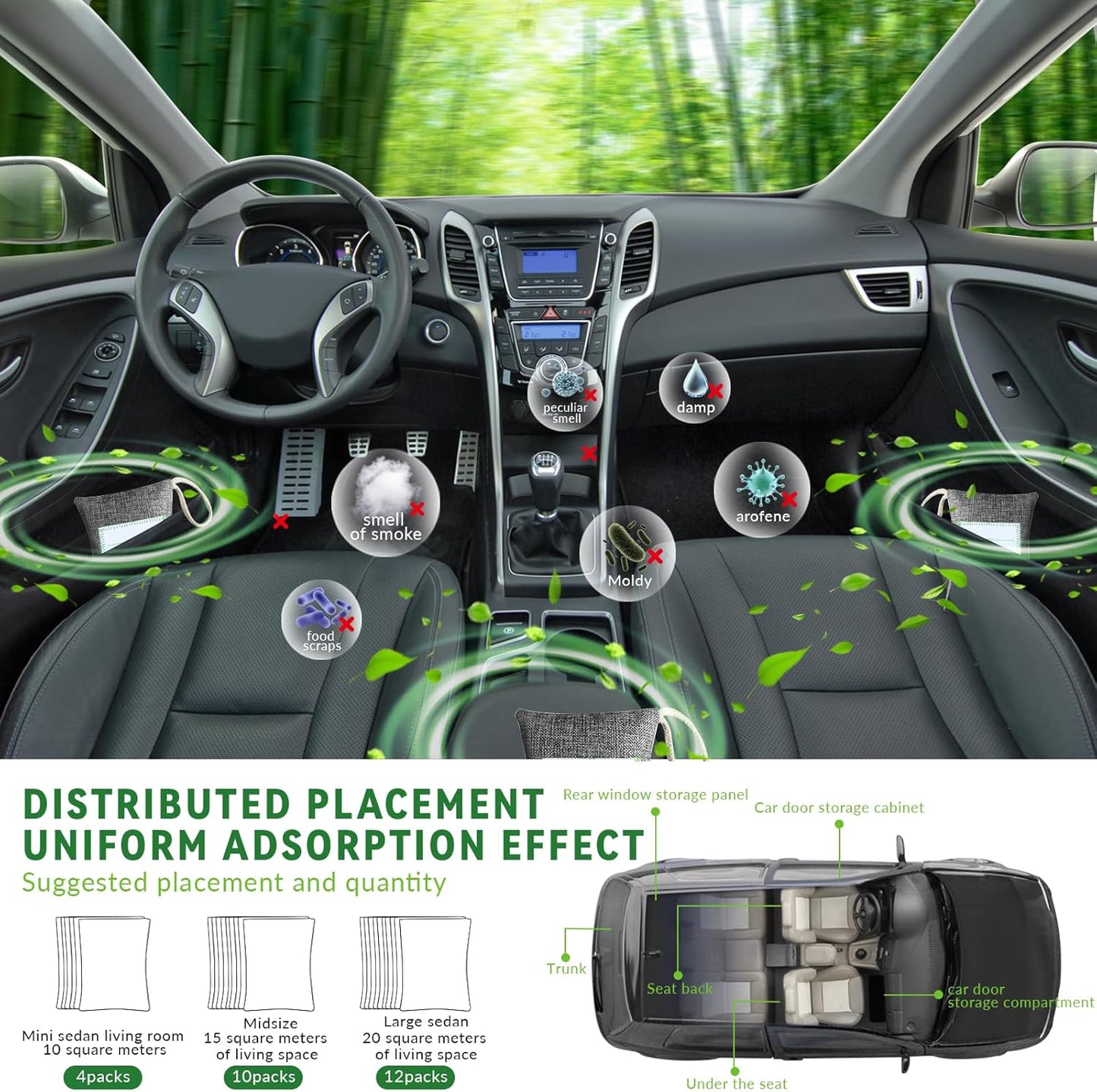 4 Pack charcoal odor absorber,Bamboo Charcoals Air Purifying Bag Charcoals Deodorizer Eliminator for Strong Odors in Car, Closet, Shoe, Basement (250G*4 Pack Gray, Unscented)