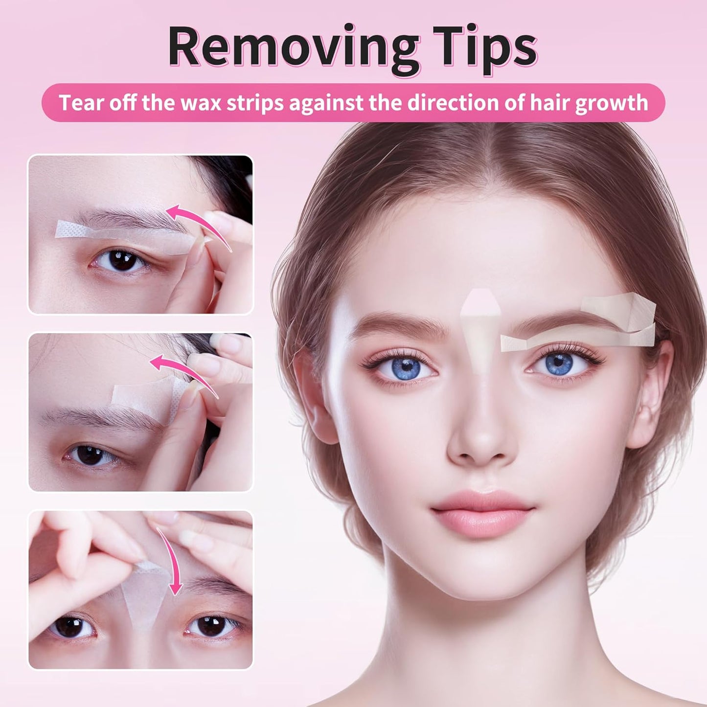 Beauty7 Facial Wax Strips Kit for Hair Removal - Eyebrow Shaper at Home - 24 Strips, 4 Calming Oil Wipes for Sensitive All Skin Types for Women