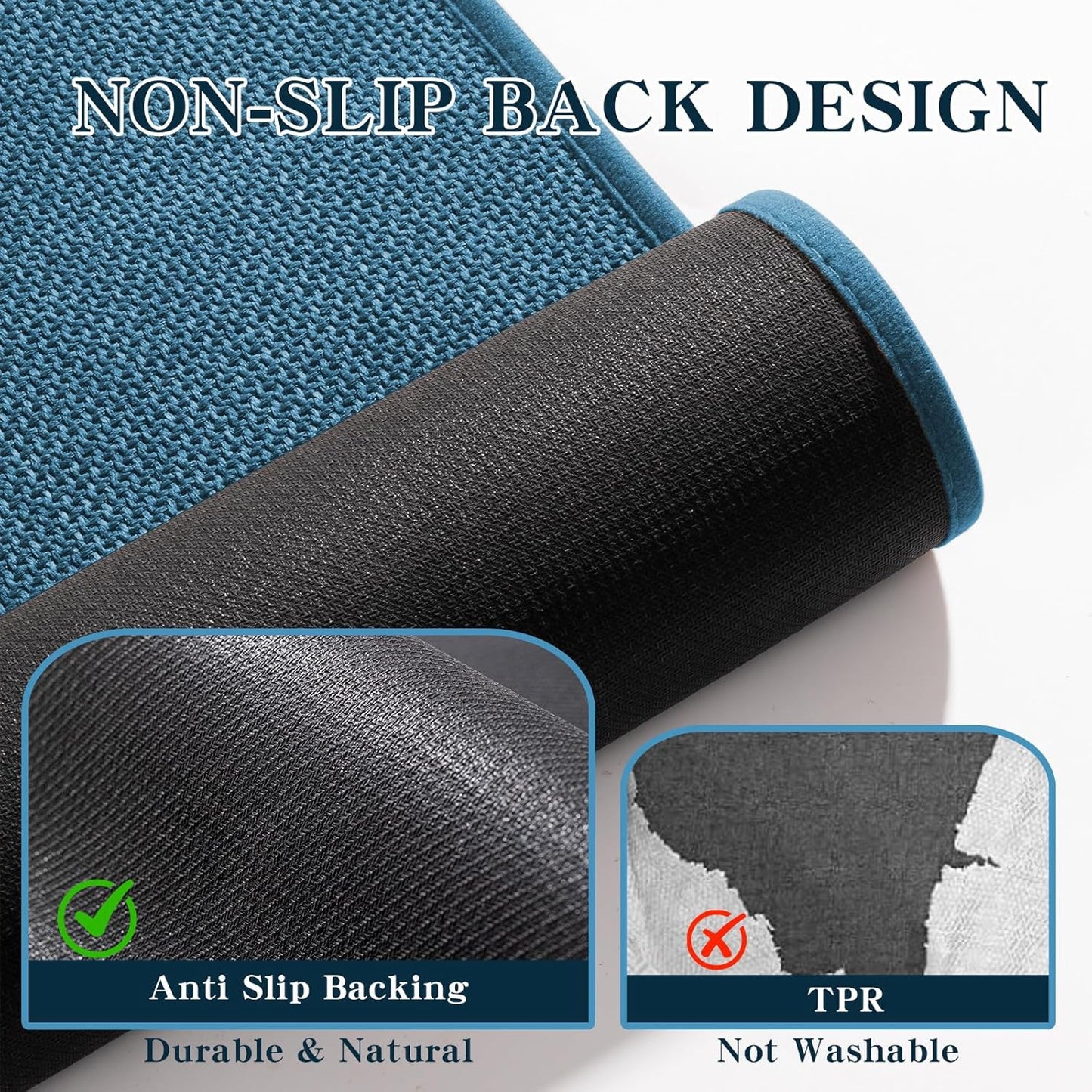 chakme Bathroom Rugs Mat 59x17, Ultra Thin Bath Rug Non Slip Runner Quick Dry Absorbent Bath Mat for Bathroom, (Dark Blue, 59"x17")