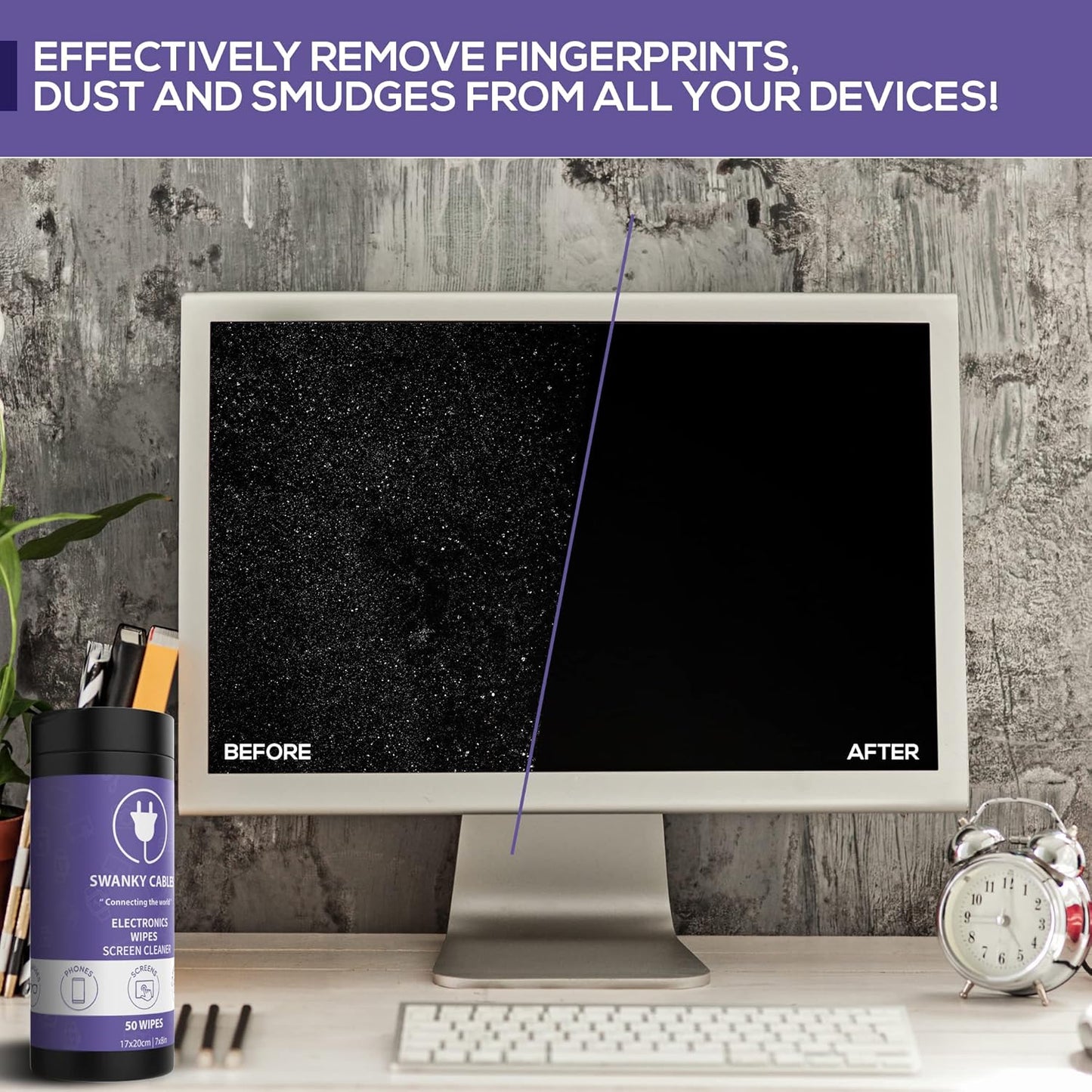 Screen Cleaner Wipes: Electronic Wipes for Screens - Computer Screen Wipes for Lens, Phone, Tv Screen and Monitor Cleaning - Tech Wipes & Microfiber Cloth (Canister, 50 Count)