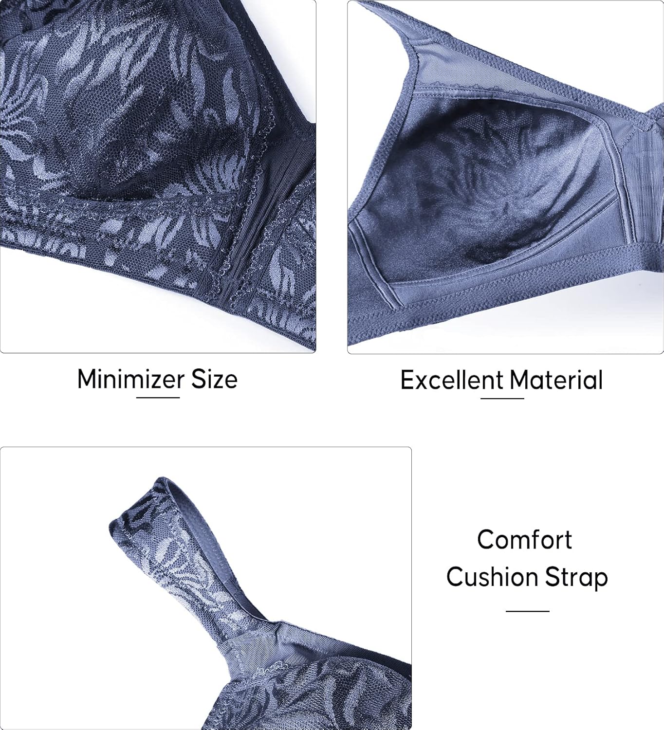 ZeroBound Women's Minimizer Bras Comfort Cushion Strap Wirefree Full Coverage Large Bust Non-Padded Bra