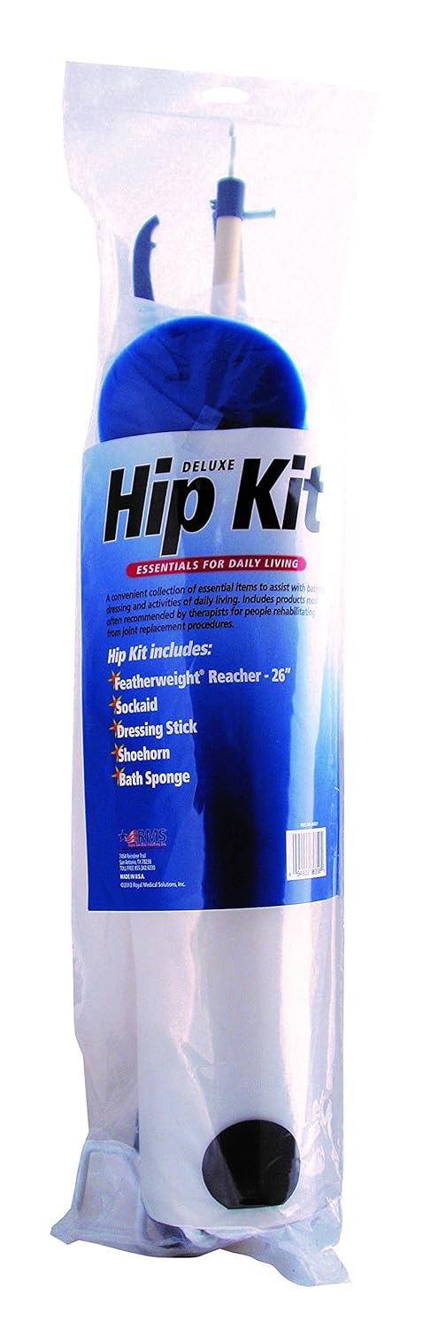 RMS Deluxe 5-Piece Hip Knee Replacement Kit - Ideal for Recovering from Hip Replacement, Knee or Back Surgery, Mobility Tool for Moving and Dressing (32 Inch Reacher)