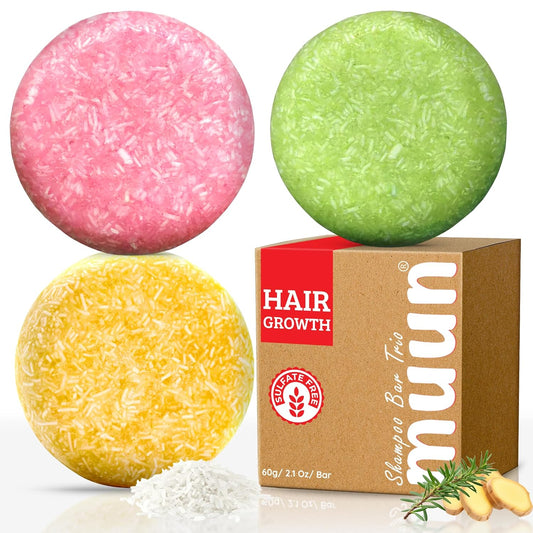 Ginger Rosemary & Rice Water Shampoo Bar Pack 3 - Hair Growth, Thickening, Strengthening, Anti Hair Loss, Volumize & pH Balanced - Sulfate & Silicone Free For All Hair Type