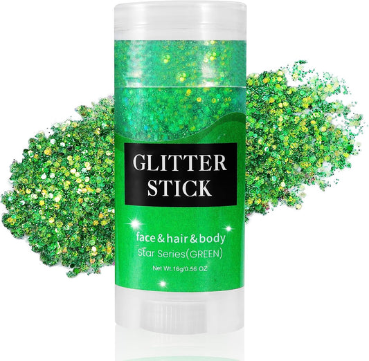 Mysense Green Body Glitter Stick, St Patricks Day Accessories, Face Hair Glitter Gel for Kids, Festival Rave Outfit for Women, Sparkling Mermaid Sequins Chunky Glitter Makeup, 0.56oz