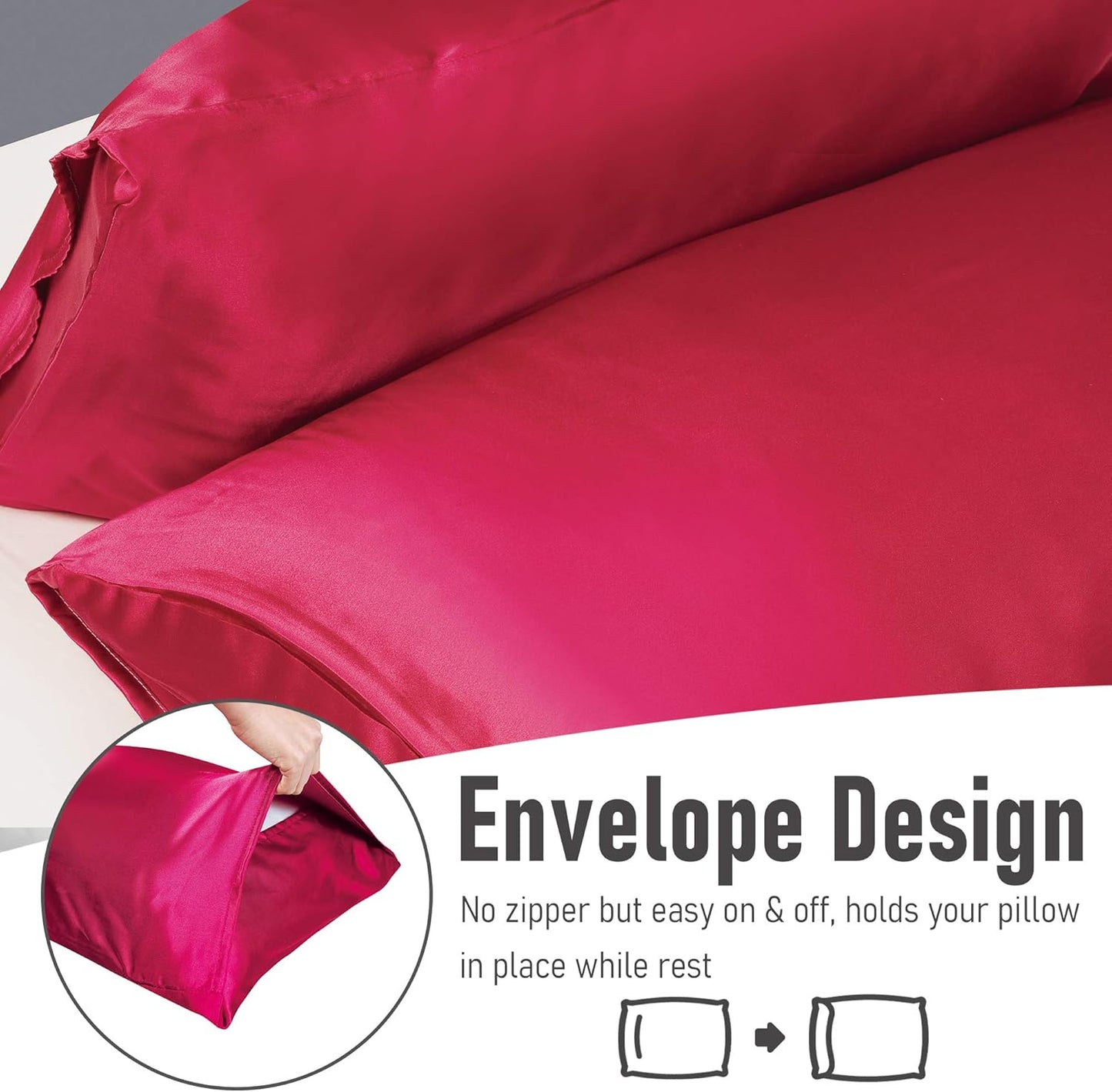 Tyfitb Satin Pillowcase Set for Hair & Skin Care – Cooling, Hypoallergenic, Anti-Frizz, Wrinkle-Free – Soft, Luxurious Pillowcases with Envelope Closure – 2-Pack, Standard Size 20x26, Gift-Ready