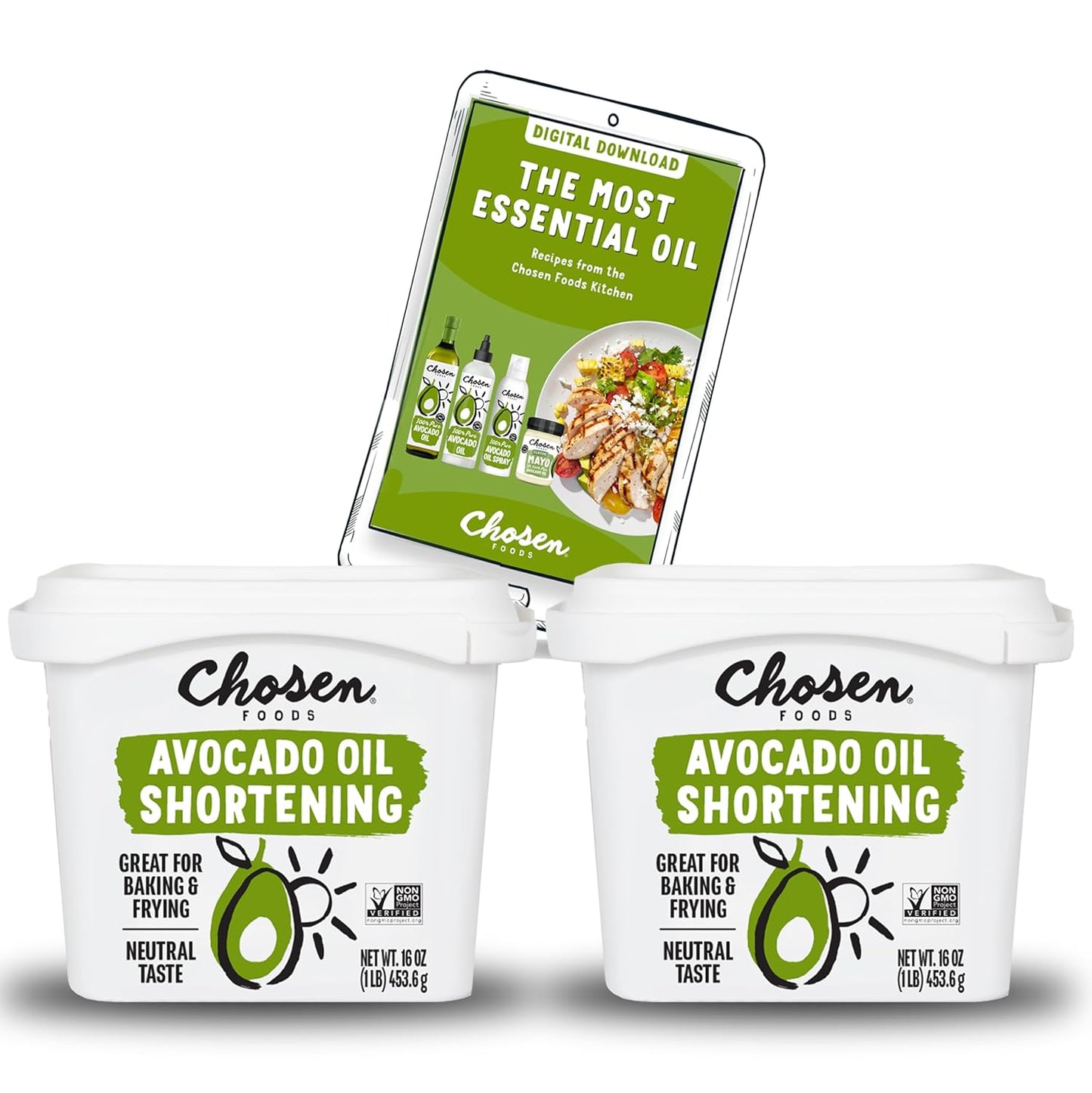Chosen Foods Avocado Oil Shortening 16oz Bundle 2-Pack with Recipe eBook bundle