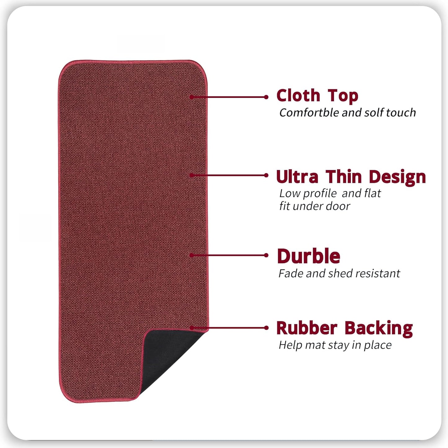 Bath Mat,Ultra Thin Bathroom Runner Rugs,Large Bath Mats for Bathroom,Quick Dry,Non-Slip,Machine Washable,Low Pile,Bath Rug,Shower Outside,Sink,Home Decor Accessories.Red,1'5"x2'11"(17x35inch)