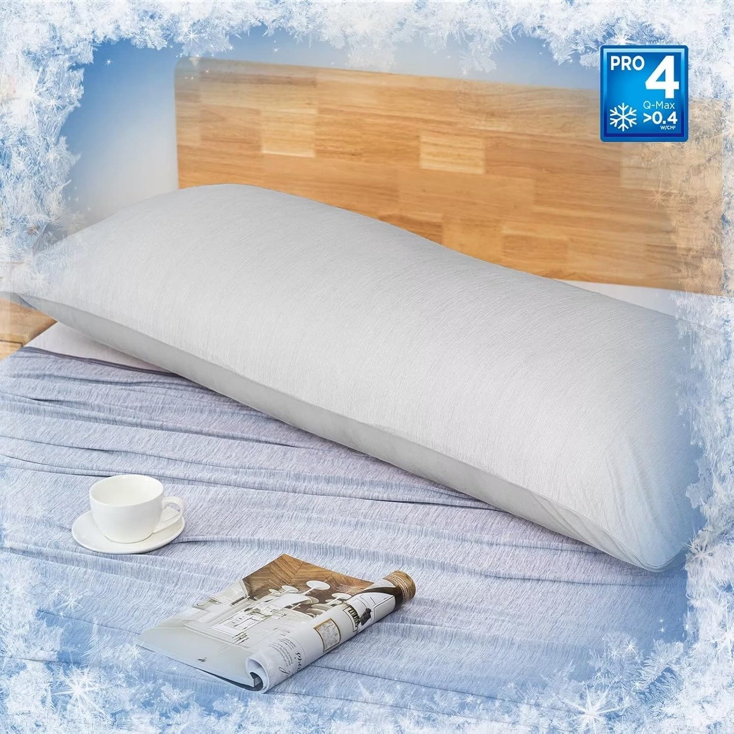 HOMFINE Cooling Pillowcase Body Size - Double Side Q-Max 0.439 Cooling Fiber for Pillow Protector, Breathable Long Cold Pillow Cover for Hot Sleeper Night Sweat, Hidden Zipper, 1 Pack (20"x54", Grey)