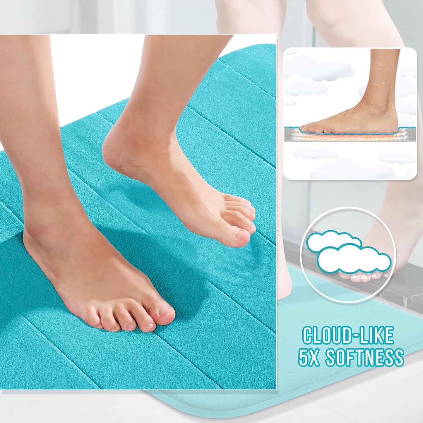 Yimobra Memory Foam Bath Mat, Super Soft Absorbent Bathroom Rug Non Slip 31.5x20 Inch, Quick Dry, Machine Washable Floor Carpet for Tub Shower, Home Decor Accessories, Lake Blue