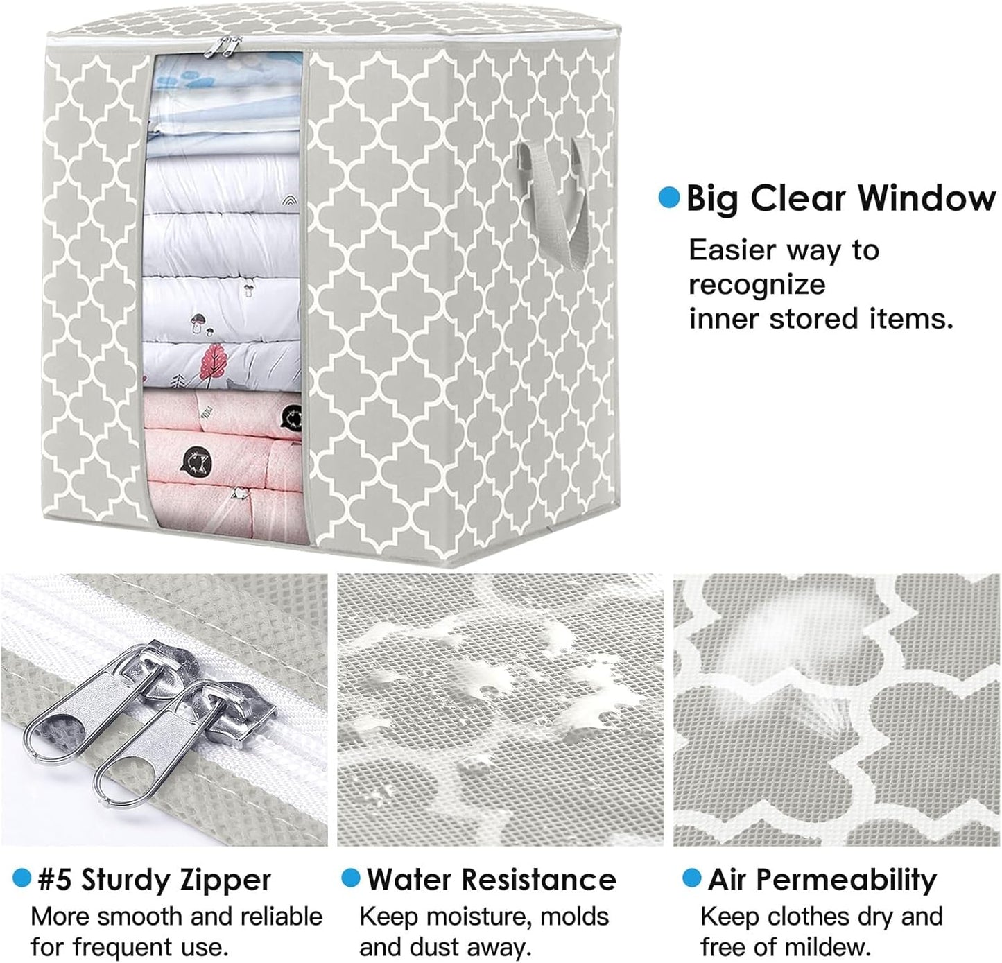 WISELIFE Storage Bags 2 Pack/100L Large Blanket Clothes Organization and Storage Containers for Comforters,Bedding, Foldable Organizer with Reinforced Handle, Clear Window, Sturdy Zippers,Lvory