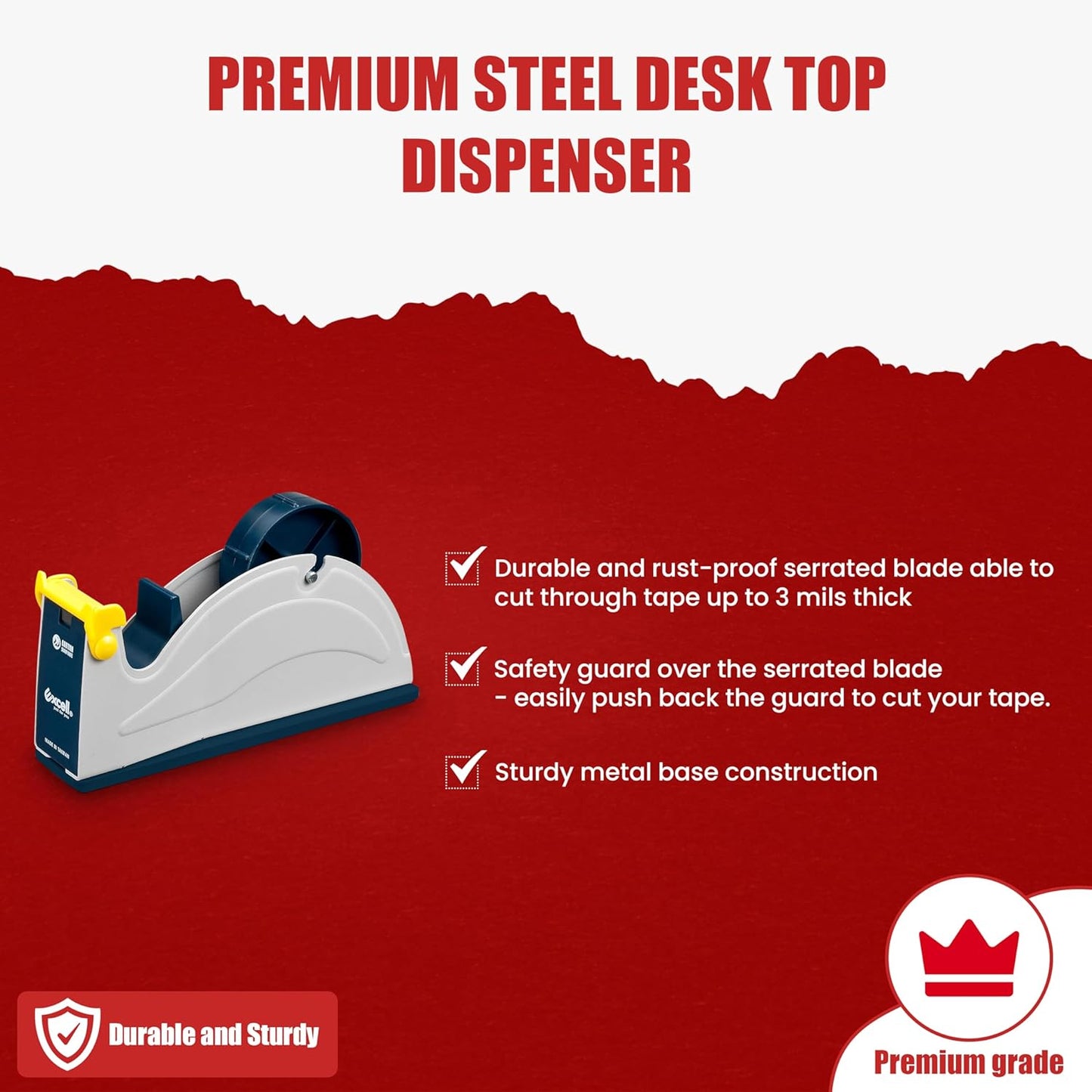 GGR Supplies ET-1170 Blue/Grey Premium Steel Desk Top Dispenser: 1 in. Wide (3 in. core). Manufactured by EXCELL