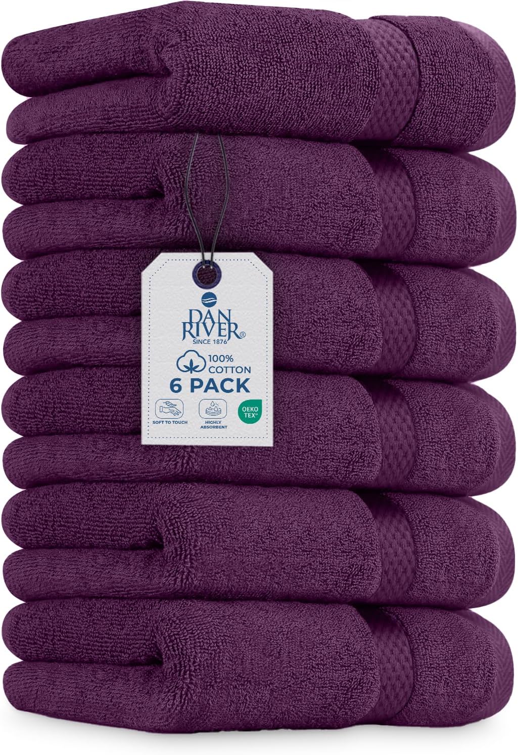 DAN RIVER 6-Pack Premium Hand Towels (16x28 Inches) - 100% Cotton, Ultra Soft, Lightweight, Highly Absorbent Towels for Bathroom, Spa, Gym, Salon, Hotel, and Travel - 550 GSM โ Purple Passion