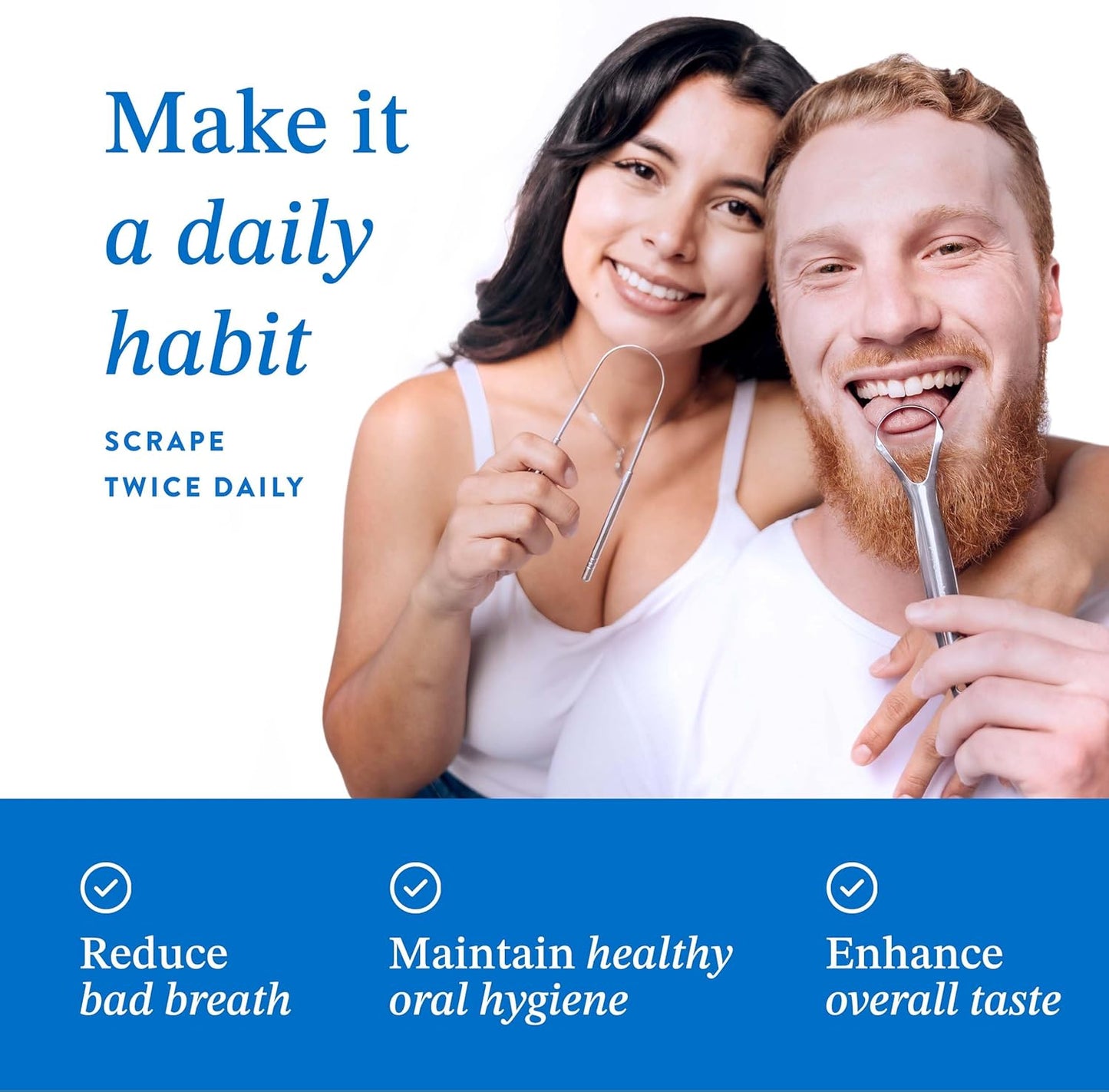 Mouthology Tongue Scraper (2 Pack), Reduce Bad Breath (Travel Cases Included), Stainless Steel Tongue Cleaners, Metal Tongue Scraper, Tongue Scraper for Adults - Fresher Breath in Seconds