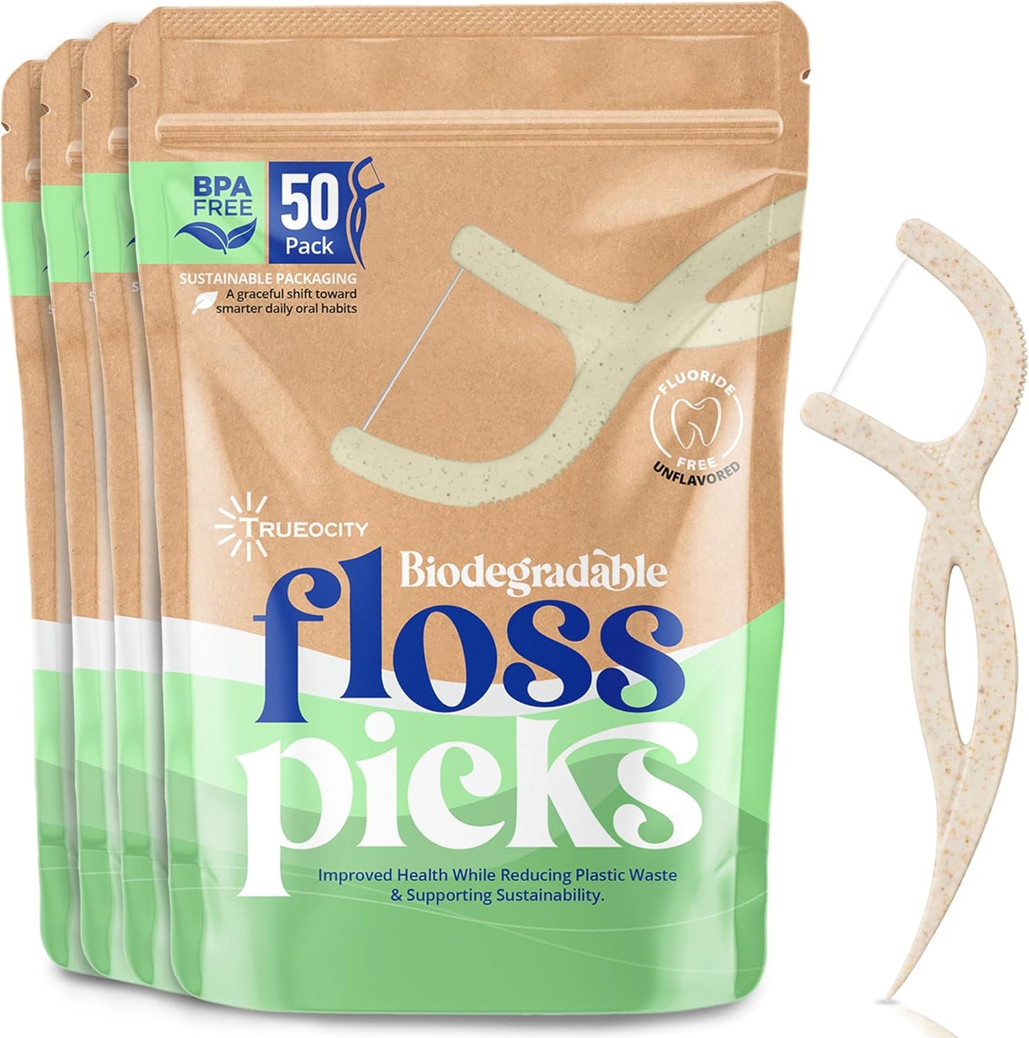 Biodegradable Floss Picks, Natural & Organic Floss Picks, Eco-Friendly Tooth Flossers, Perfect for Adults, Sustainable Oral Care, Fresh Breath, Eco-Conscious Solution (200 Units)
