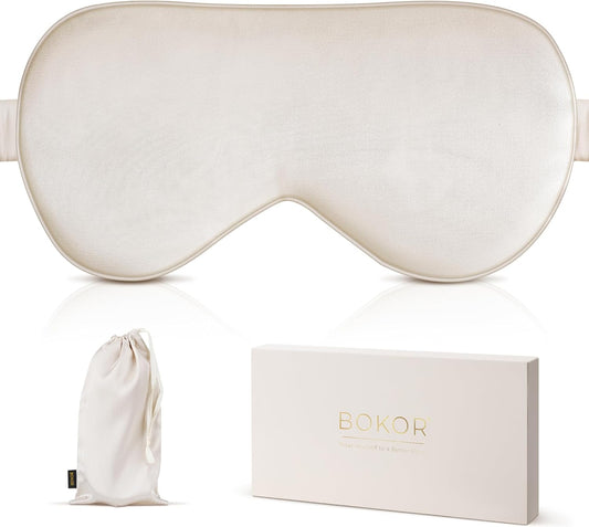 BOKOR Adjustable Silk Sleep Eye Mask for Women and Men, Luxury Mulberry Silk Eye Cover, Light-Blocking Improve Sleep Quality,with Travel Bag - Champagne