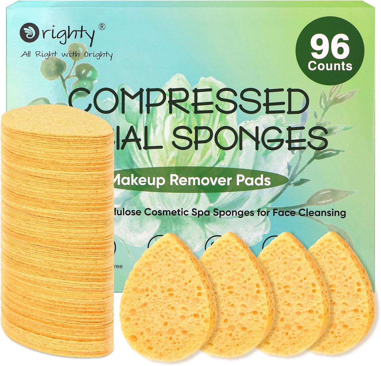 ORIGHTY 96 Count Facial Sponges for Cleansing, 100% Natural Cellulose Facial Sponges for Washing face, Compressed Cosmetic Spa Face Sponge for Exfoliating Mask, Makeup Removal