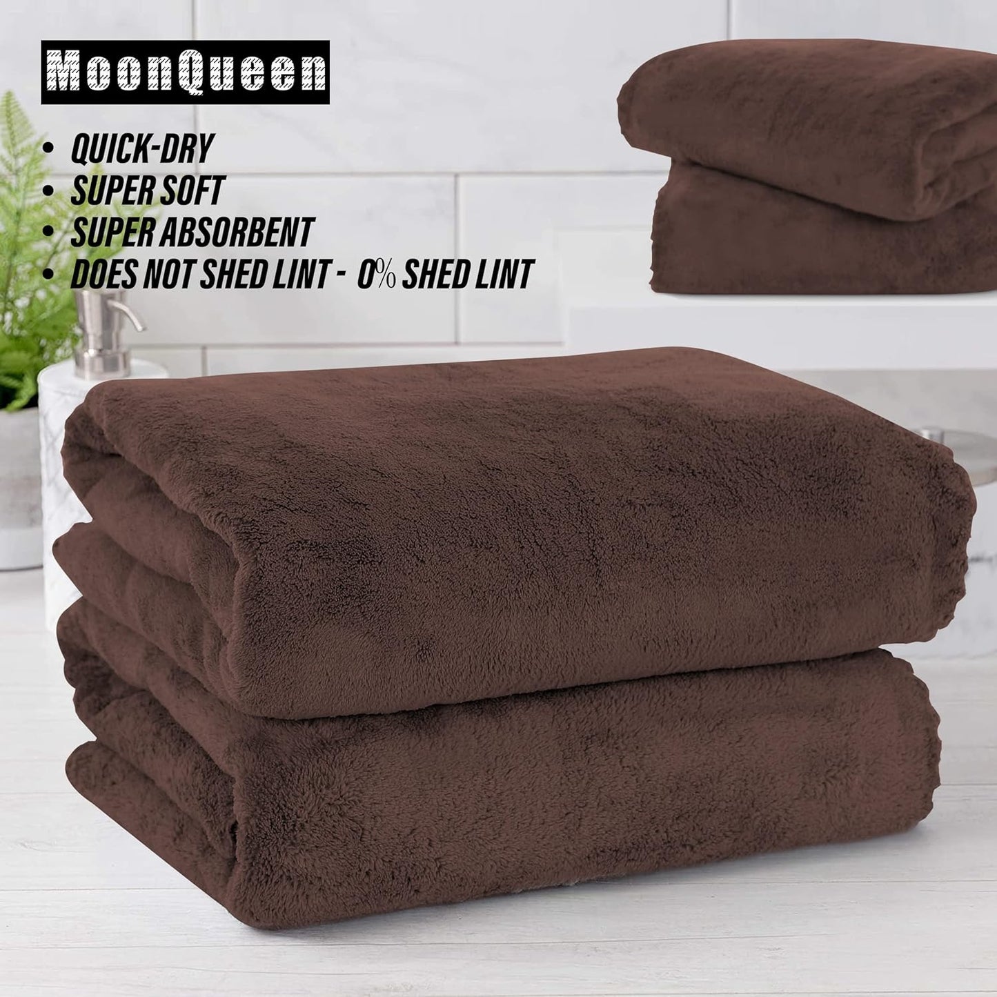 MOONQUEEN 6 Pack Premium Bath Towel Set - Quick Drying - Microfiber Coral Velvet Highly Absorbent Towels - Multipurpose Use as Bath Fitness, Bathroom, Shower, Sports, Yoga Towel (Wood Brown)