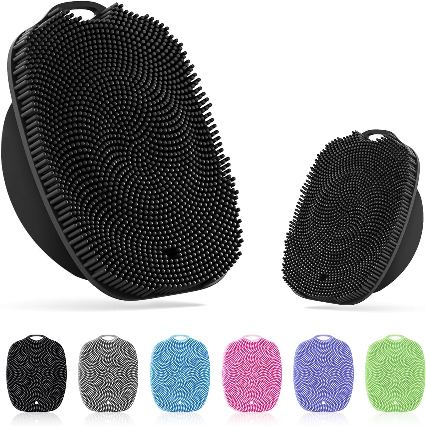 Soft Silicone Body Scrubber, Gentle Like a Hand Exfoliating Your Skin and Build Up Lather, Back Large Suction Cup Easy to Store, & Deep Clean (Body Scrubber + Face Scrubber Black)