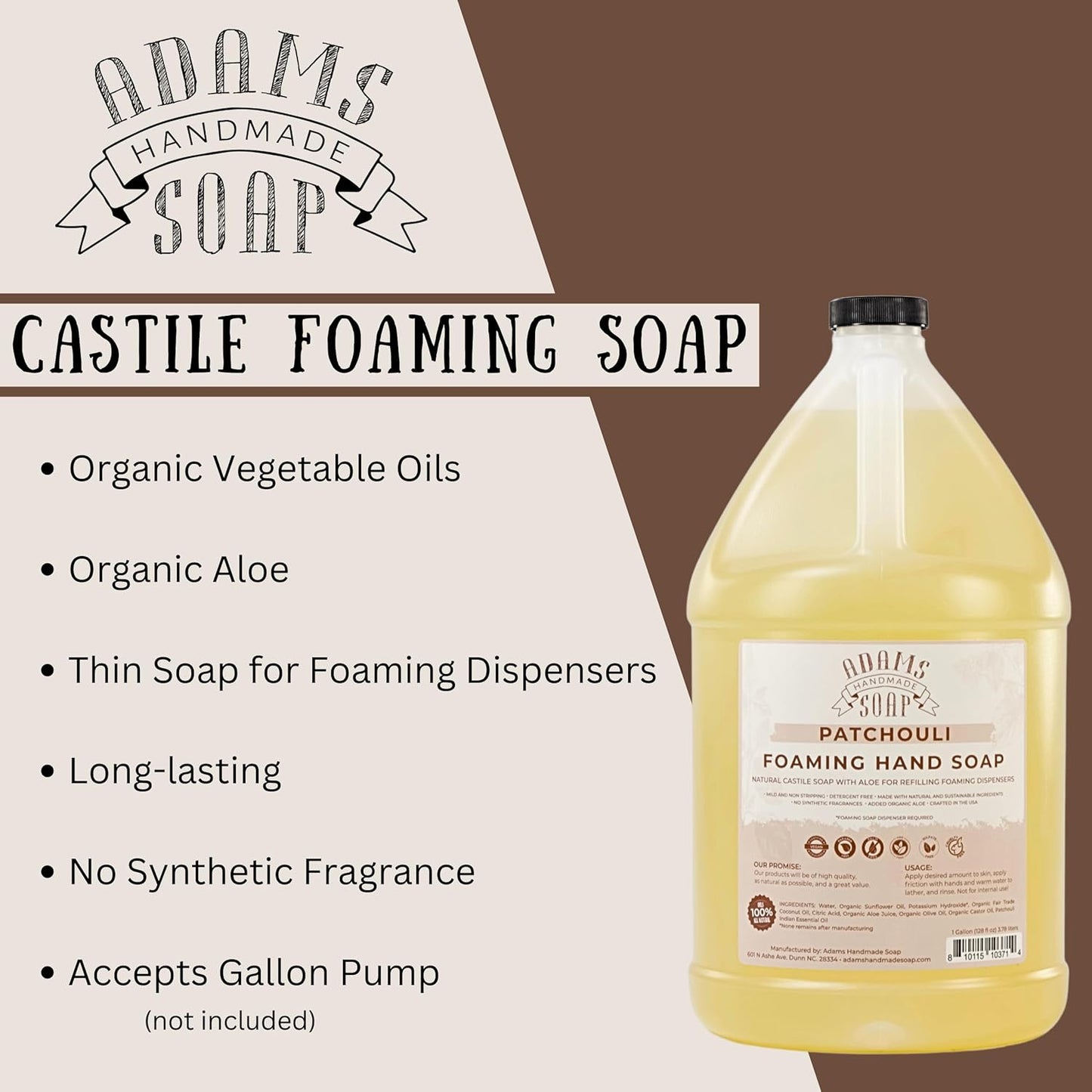 Adams Handmade Soap Liquid Foaming Soap 1 Gal - Patchouli (Pack of 4)