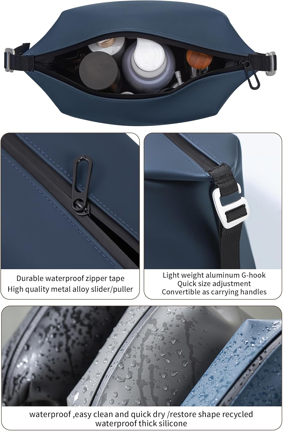 6"x 11" 6L Large Silicone Toiletry Bag,Waterproof Leakproof Foldable Travel Organizer,Dopp Kit Alternative for Men & Women,Navy Bule