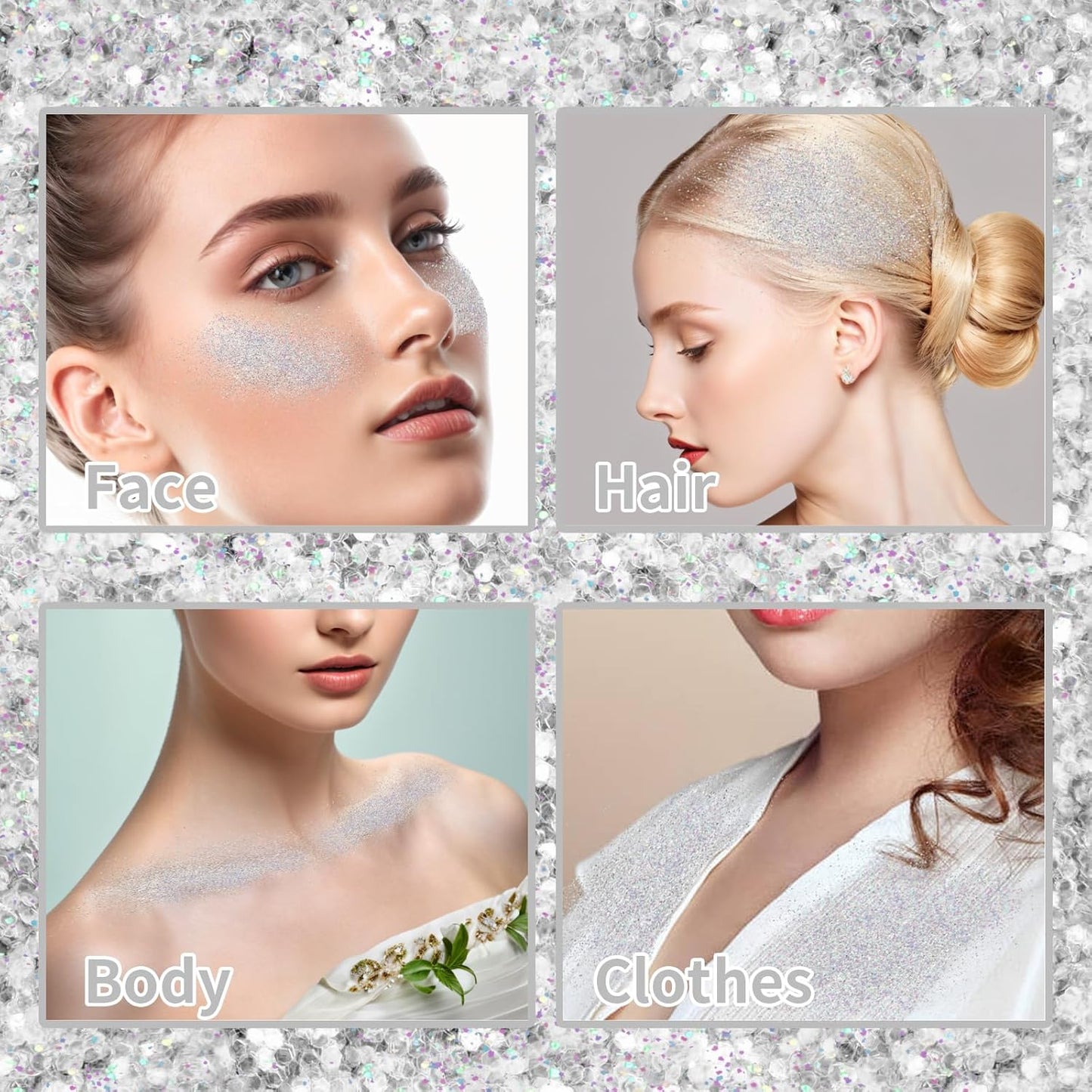 MEICOLY Silver Hair and Body Glitter Spray,25g/0.88OZ,Shinny Sparkle Glitter Spray for Clothes,Loose Shimmer Hairspray for Festival Rave Makeup/Stage Performance,Lightweight