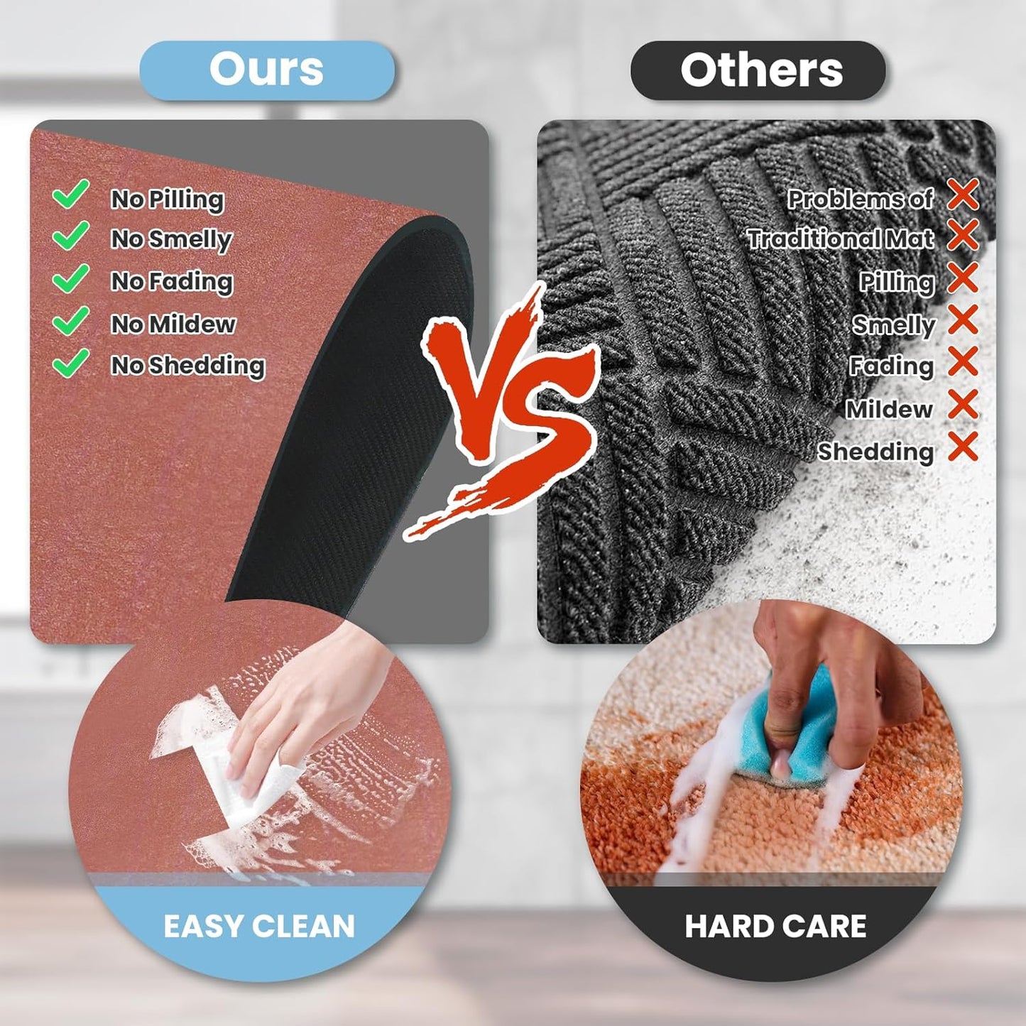 Diatomaceous Earth Bath mat Bathroom Rugs Super Absorbent Quick Dry Non Slip Bath Mat Thin Bathroom Floor Mats Fit Under Door-Shower Rug for in Front of Bathtub Shower, Brown, 19.6"x31.5"