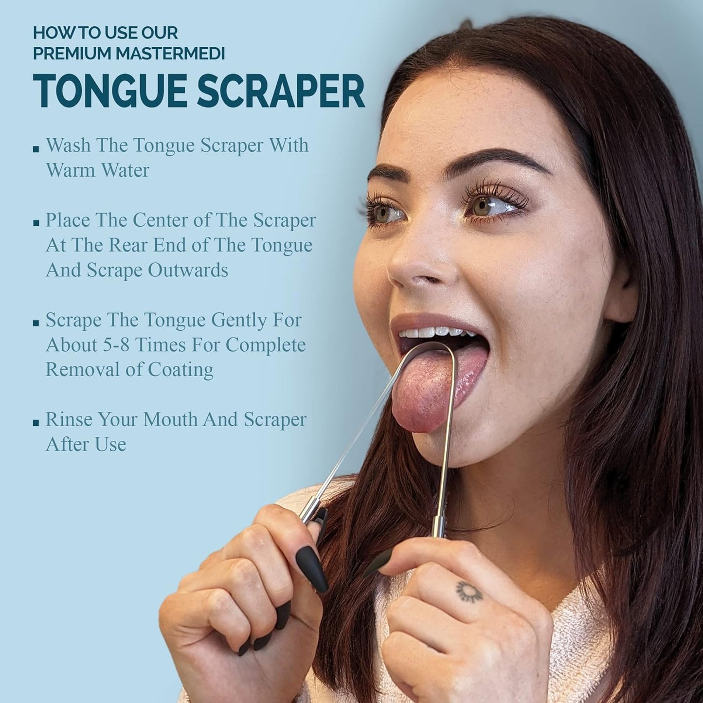 MasterMedi Tongue Cleaner Tongue Scraper Surgical Grade Stainless Steel Tongue Brush Dental Kit Professional Eliminate Bad Breath With Non-synthetic Grip (Family Pack (4 pcs)