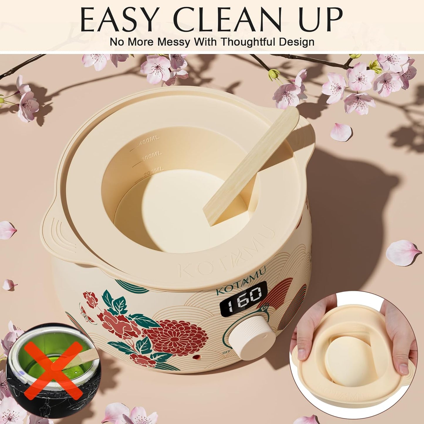 KOTAMU Waxing Kit for Women & Men, Wax Warmer for Hair Removal, Digital Wax Kit with Silicone Pot,Ideal for Face Eyebrow Arm Legs Armpit &Sensitive Skin, Lucum Waxing Machine for Home Salon Use