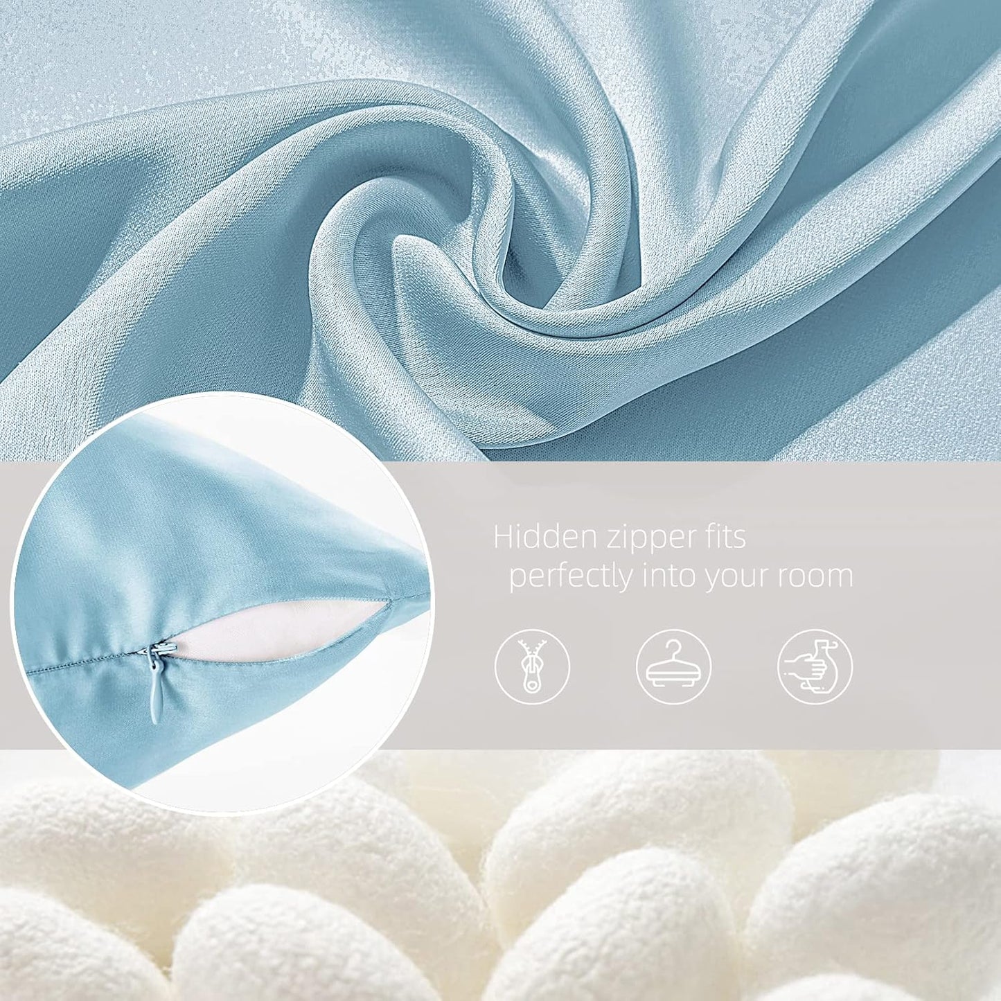 Silk Pillowcase for Hair and Skin Mulberry Silk Pillowcase Soft Breathable Smooth Both Sided Natural Silk Pillowcase with Zipper Beauty Sleep Silk Pillow Case 1 Pack for Gift(Standard,Baby Blue)