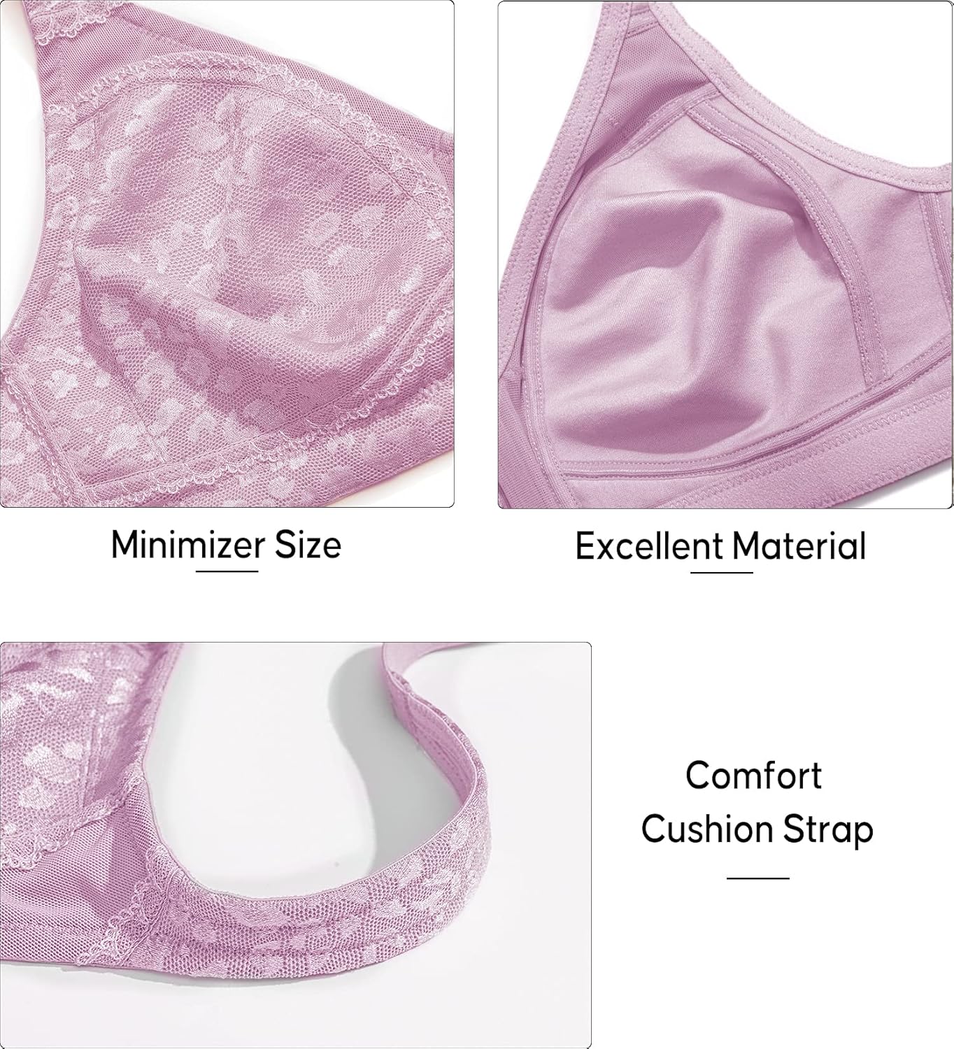 ZeroBound Women's Minimizer Bras Comfort Cushion Strap Wirefree Full Coverage Large Bust Non-Padded Bra